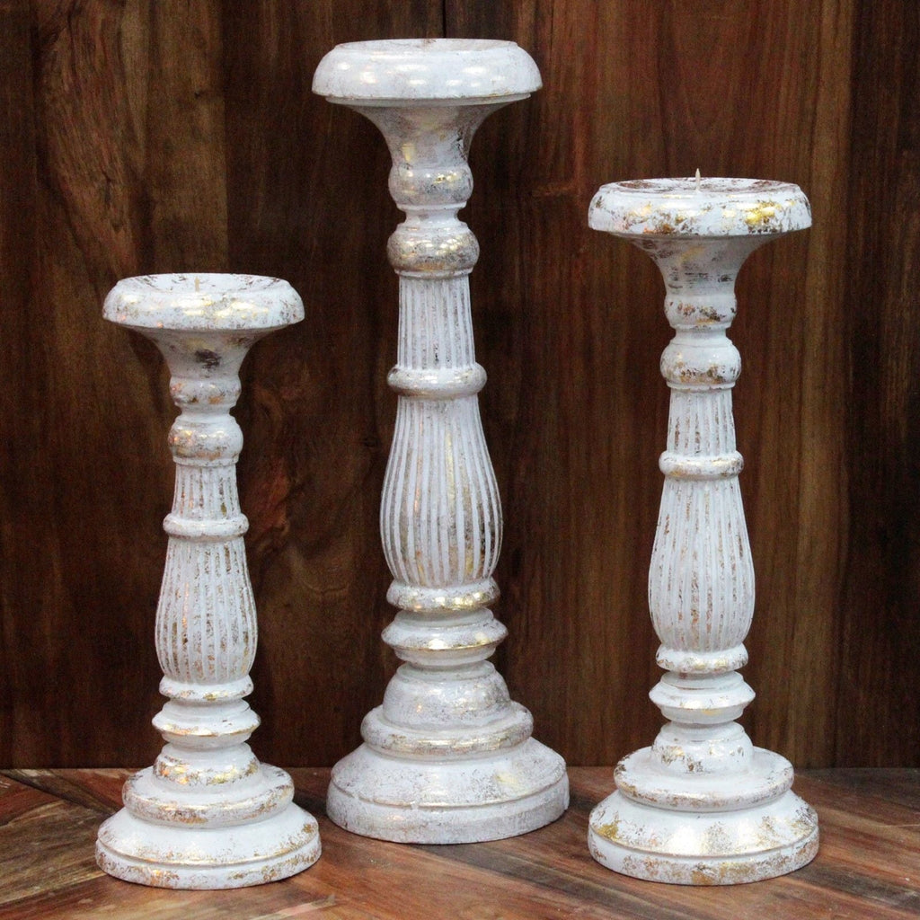 Large Candle Stand - White Gold - Vintage Candle Stands