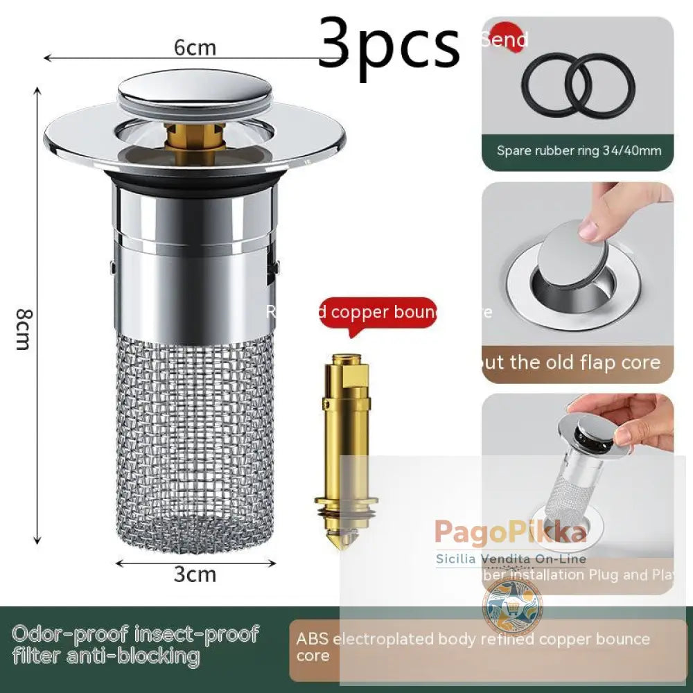 Long Pop-Up Sink Drains Filter Bathroom Press Bounce Basin Plug Stopper Wash Basin Hair Catcher Sink Strainer Kitchen