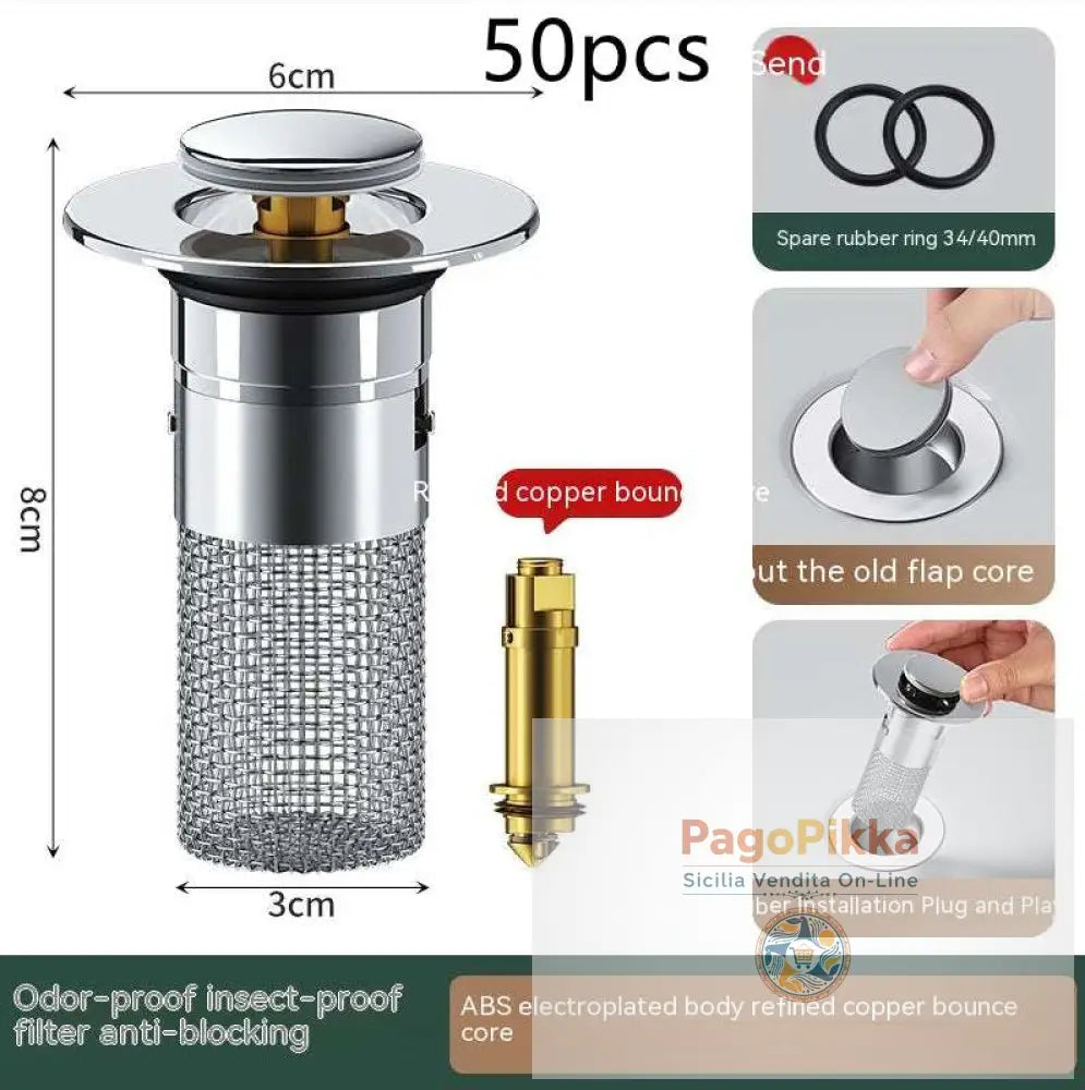 Long Pop-Up Sink Drains Filter Bathroom Press Bounce Basin Plug Stopper Wash Basin Hair Catcher Sink Strainer Kitchen