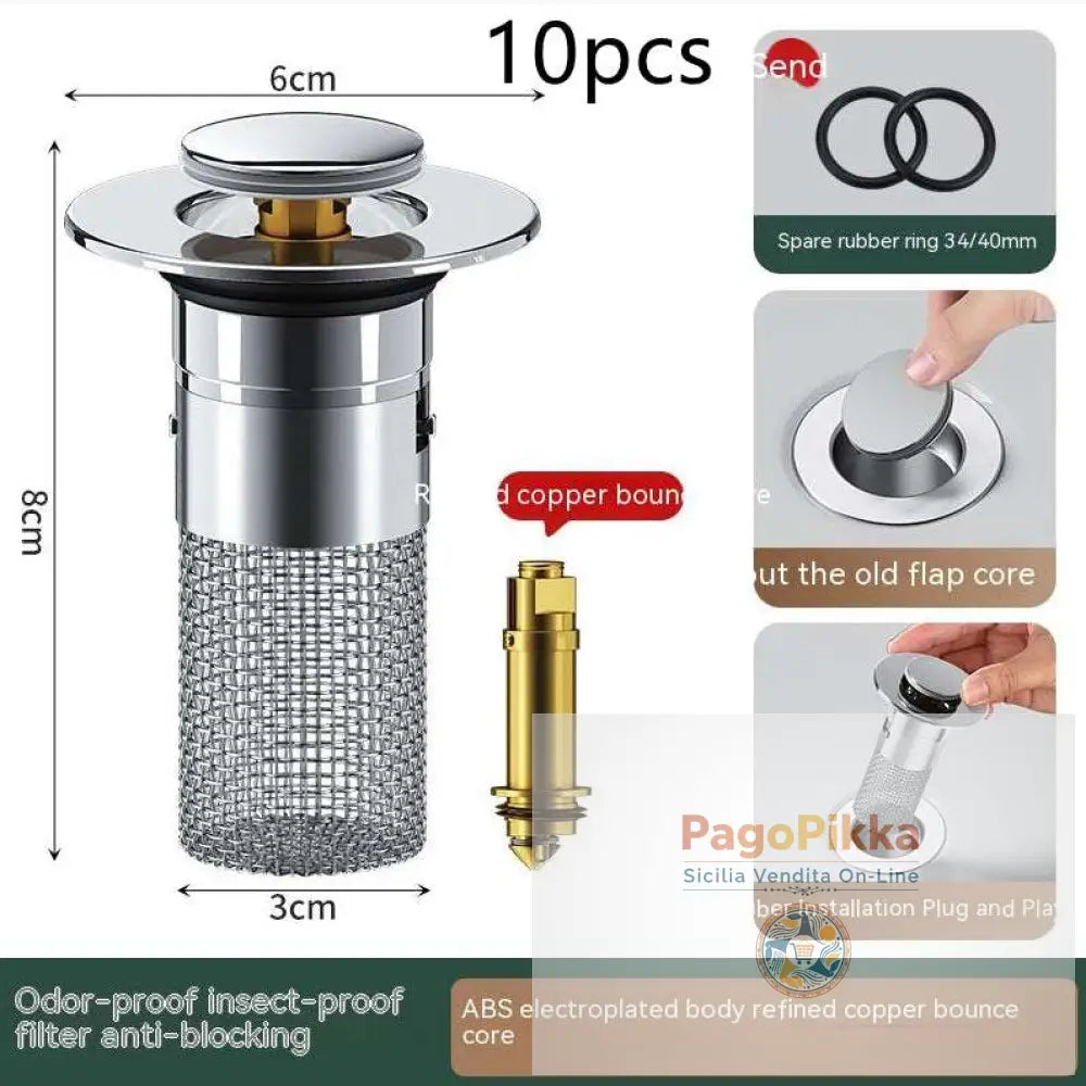 Long Pop-Up Sink Drains Filter Bathroom Press Bounce Basin Plug Stopper Wash Basin Hair Catcher Sink Strainer Kitchen