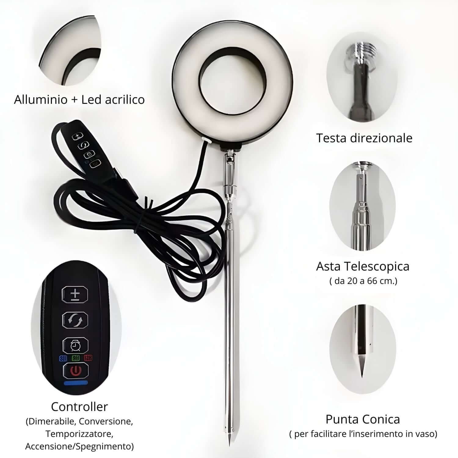 LumiFlora - Lampada LED Dimmerabile Telescopica per Terrarium, Bonsai, Piante Carnivore e da Scrivania