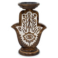 Mango Wood Candle Stand - Hamsa - Large 25x18cm - Wooden Candle Holders