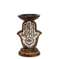 Mango Wood Candle Stand - Hamsa - Small 18x11cm - Wooden Candle Holders