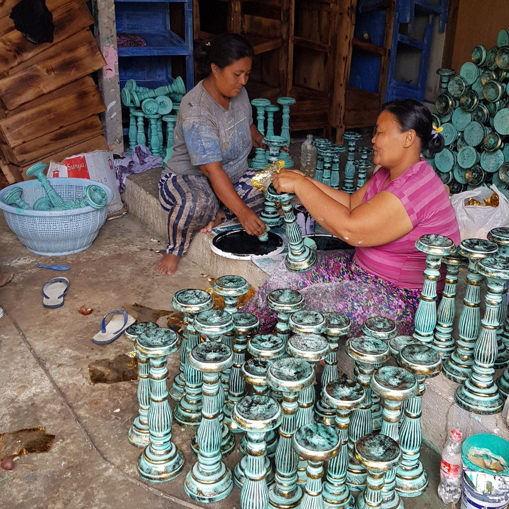 Medium Candle Stand - Turquois Gold - Vintage Candle Stands