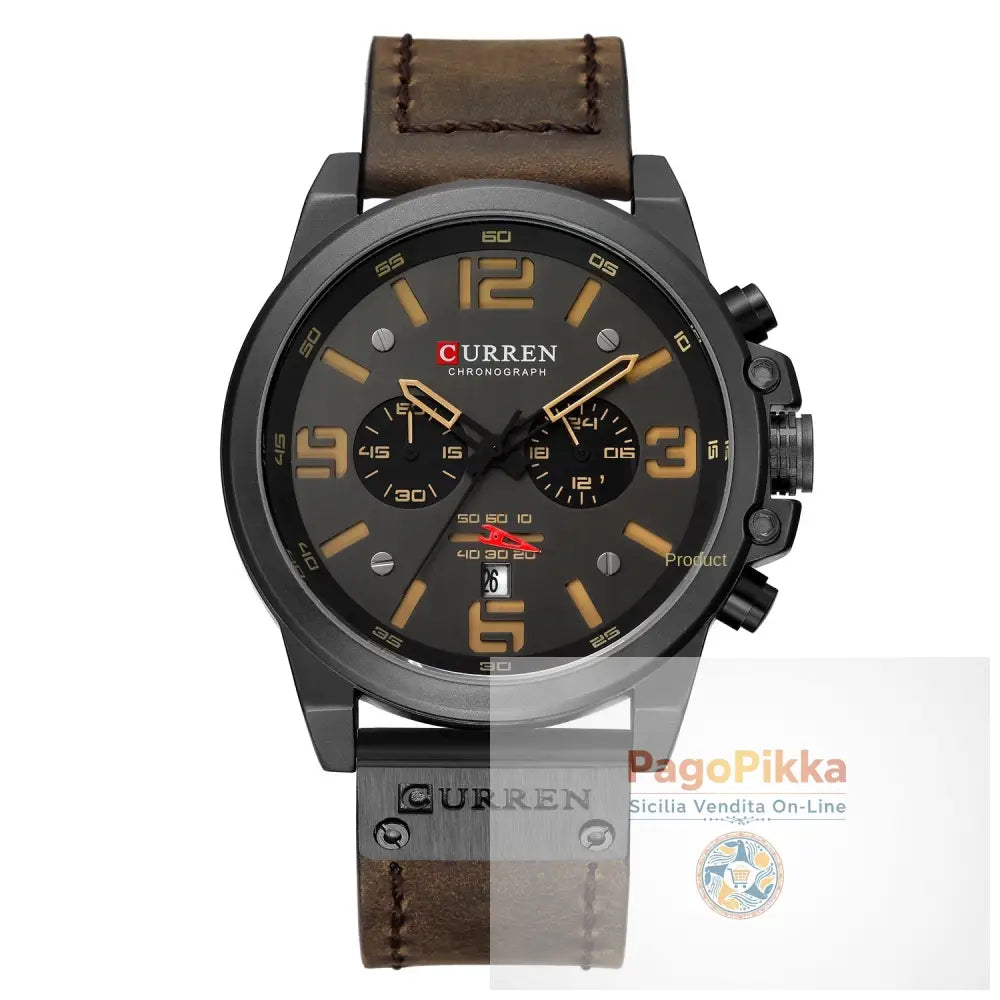 Men’s Watch Sports Six Pin Quartz Watch Calendar Men’s Watch Waterproof Belt Watch - Black Shell Khaki