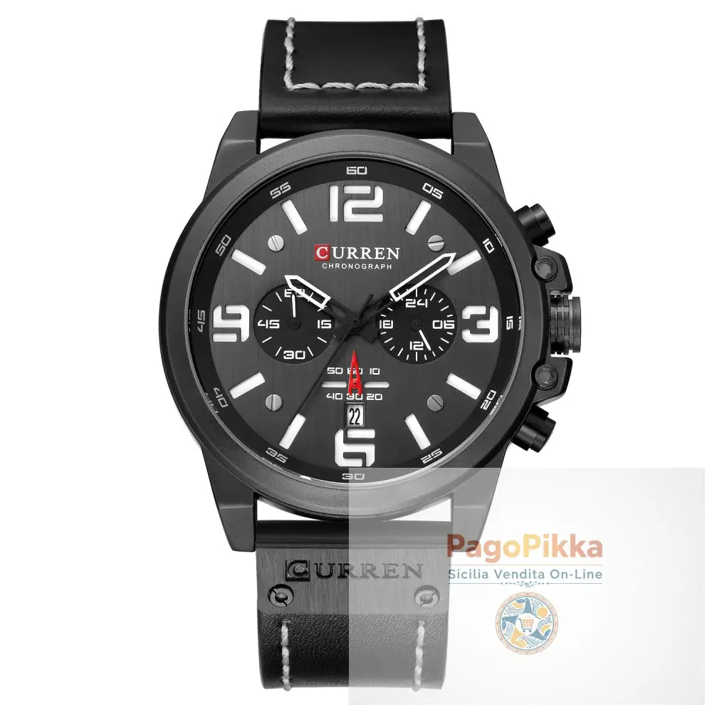 Men’s Watch Sports Six Pin Quartz Watch Calendar Men’s Watch Waterproof Belt Watch - Black Shell White