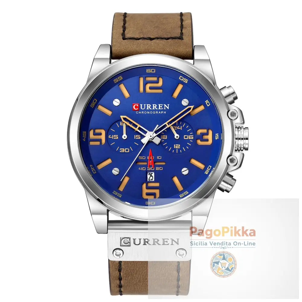 Men’s Watch Sports Six Pin Quartz Watch Calendar Men’s Watch Waterproof Belt Watch - White Shell Blue