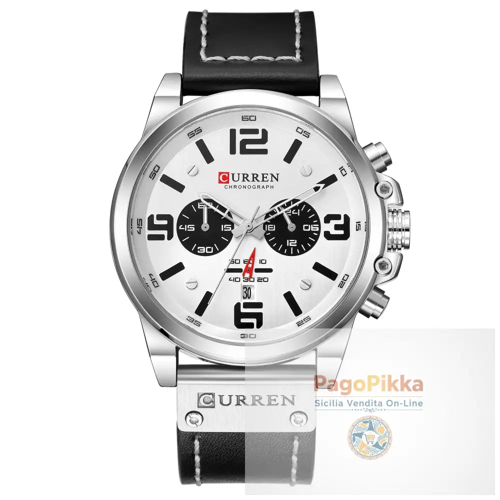 Men’s Watch Sports Six Pin Quartz Watch Calendar Men’s Watch Waterproof Belt Watch - White Shell White