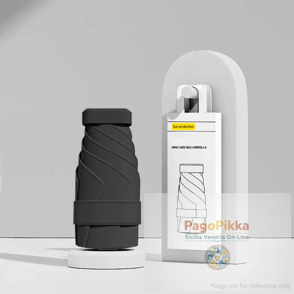 Mini Ombrello: Protezione UV Compatto Portatile da Donna Tascabile Pieghevole Ideale per i Viaggi. - Black