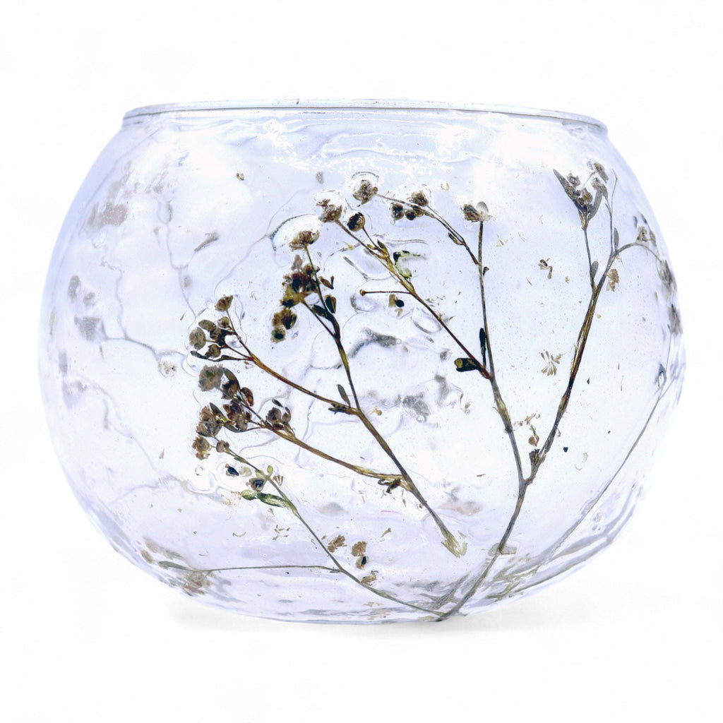 Natural Floral Glass - Bowl Candle Holder - Margarita - (8x10cm) - Natural Floral Glass Candle Holders