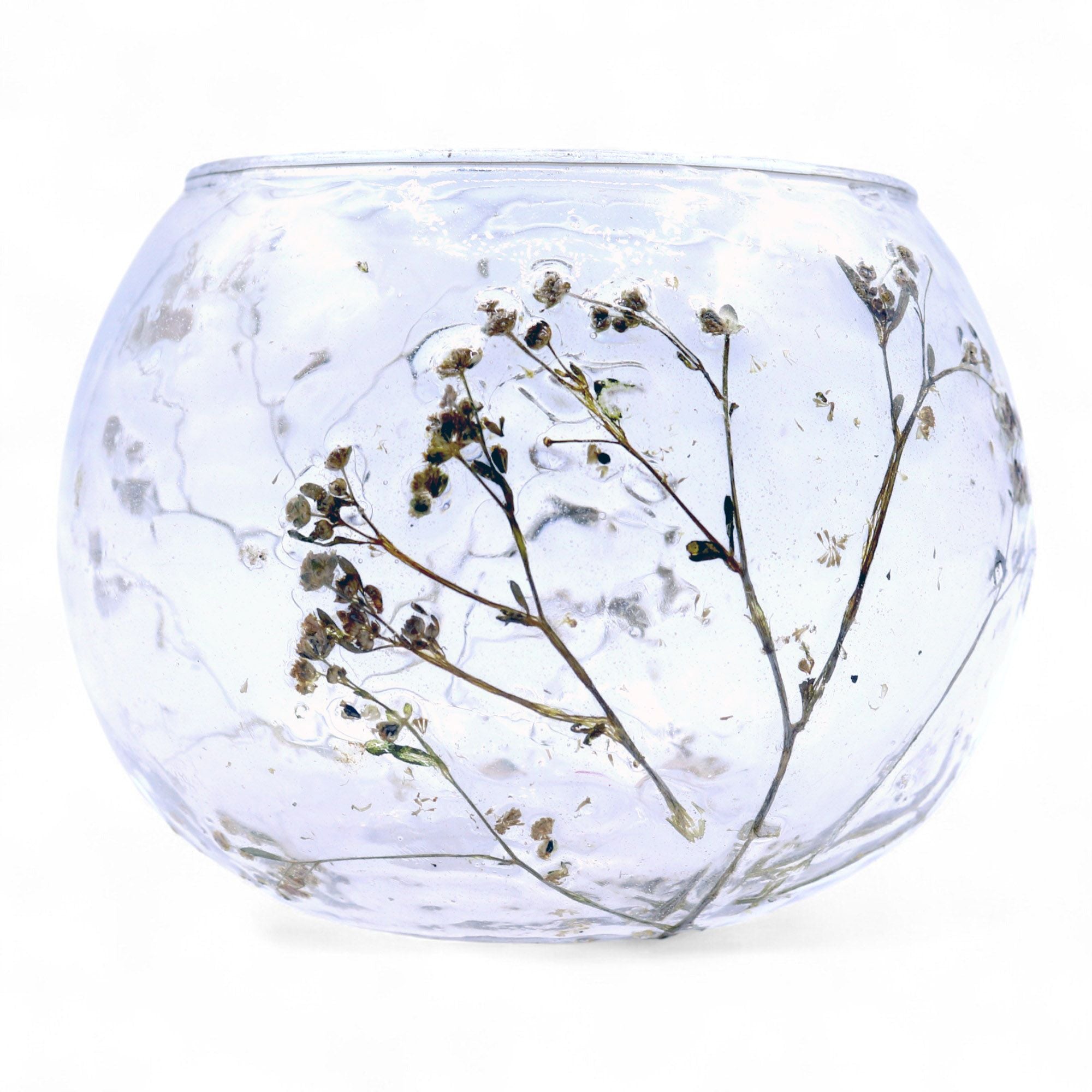 Natural Floral Glass - Bowl Candle Holder - Margarita - (8x10cm) - Natural Floral Glass Candle Holders