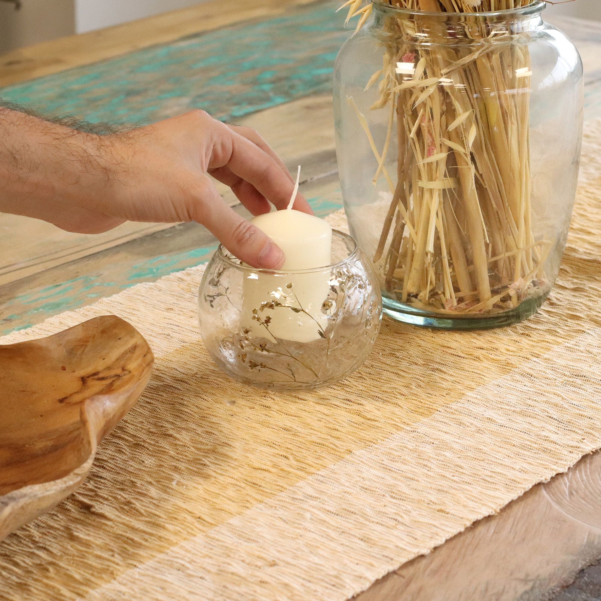 Natural Floral Glass - Bowl Candle Holder - Margarita - (8x10cm) - Natural Floral Glass Candle Holders