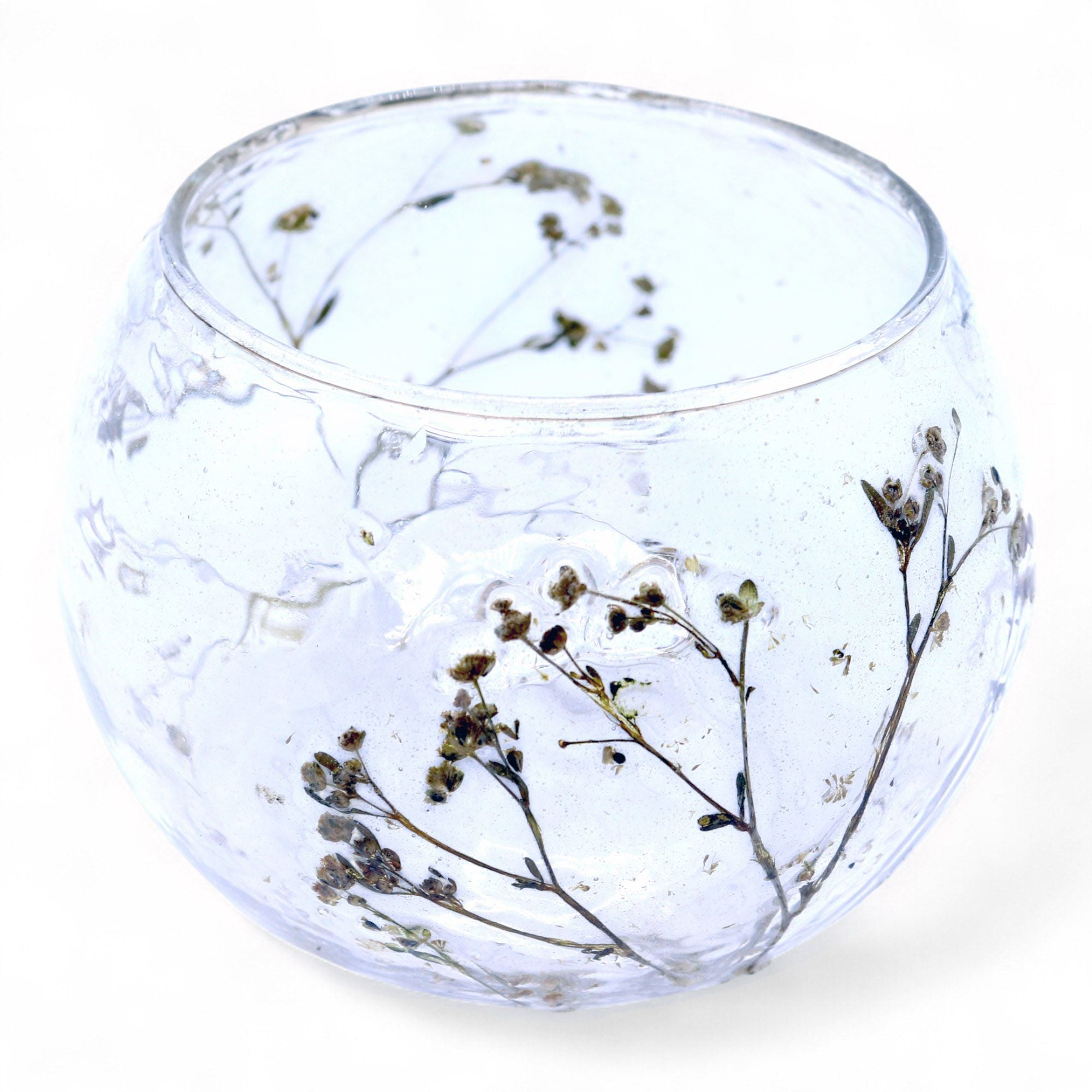 Natural Floral Glass - Bowl Candle Holder - Margarita - (8x10cm) - Natural Floral Glass Candle Holders