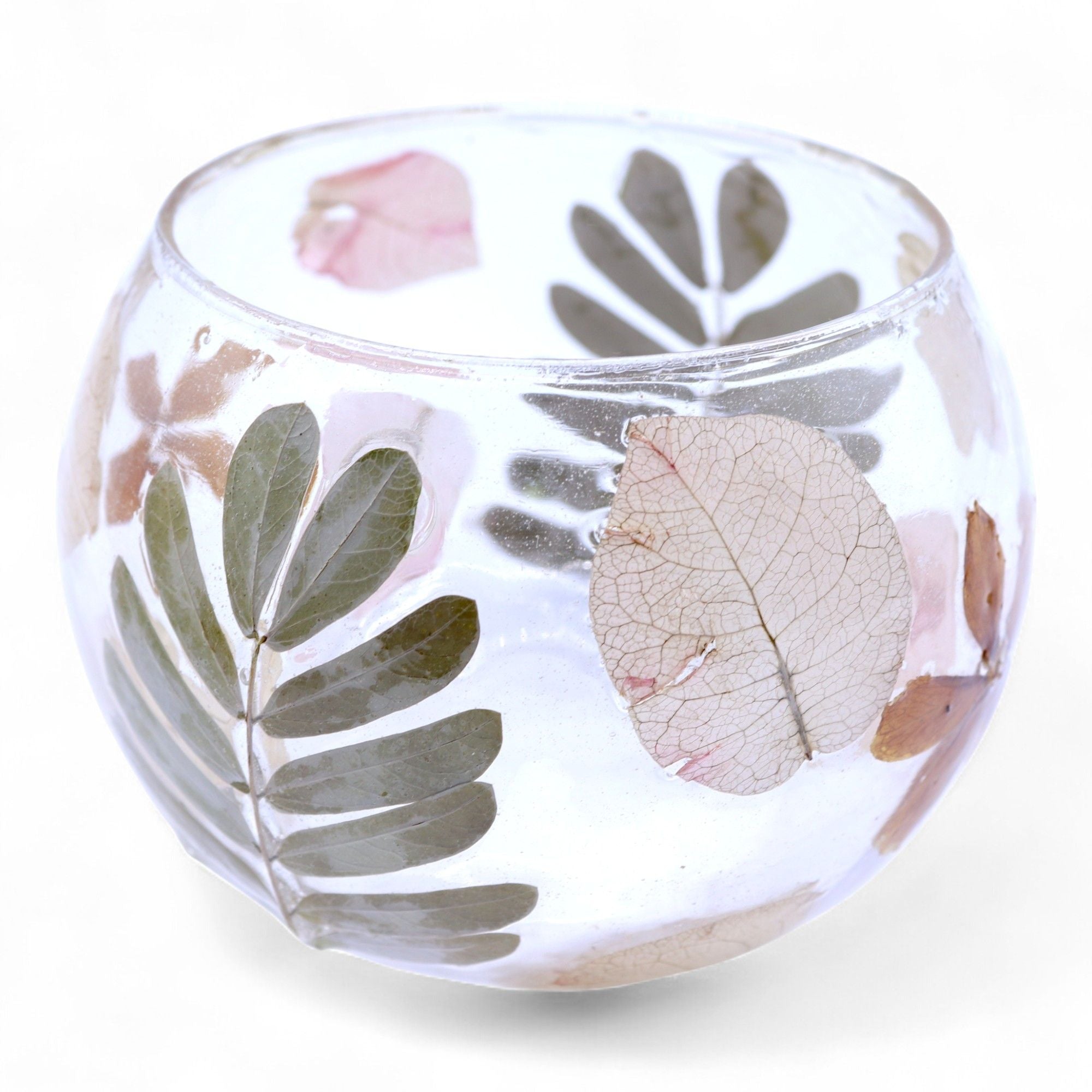 Natural Floral Glass - Bowl Candle Holder - Primavera - (8x10cm) - Natural Floral Glass Candle Holders