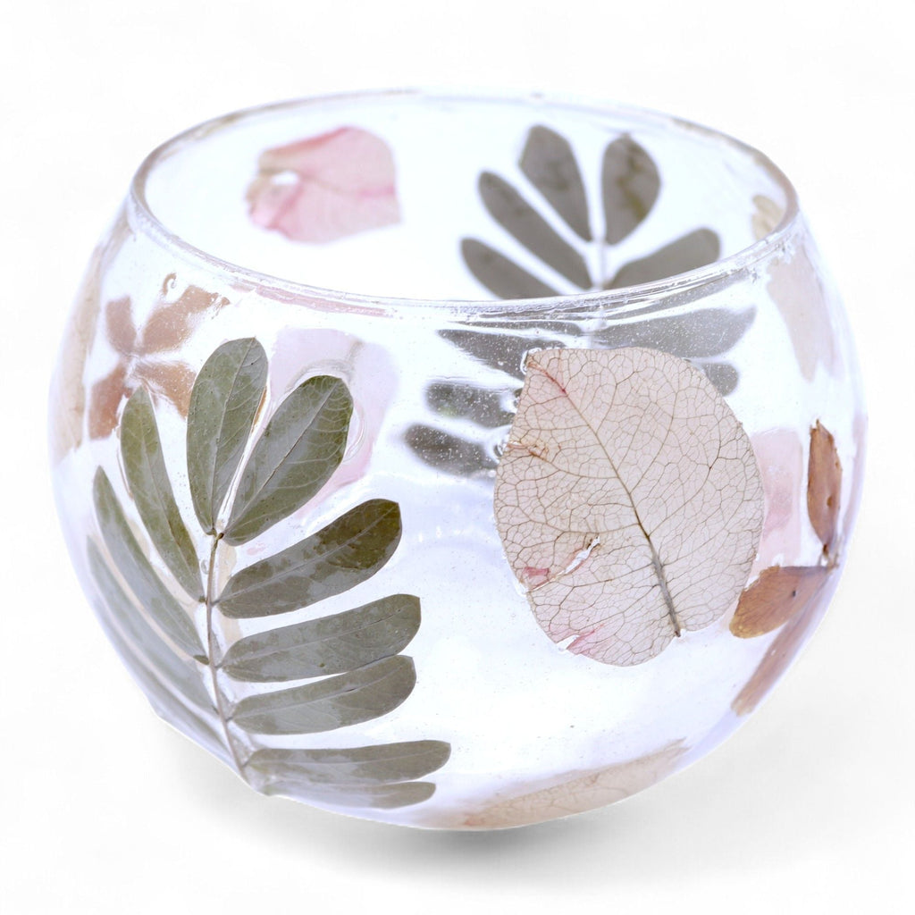Natural Floral Glass - Bowl Candle Holder - Primavera - (8x10cm) - Natural Floral Glass Candle Holders