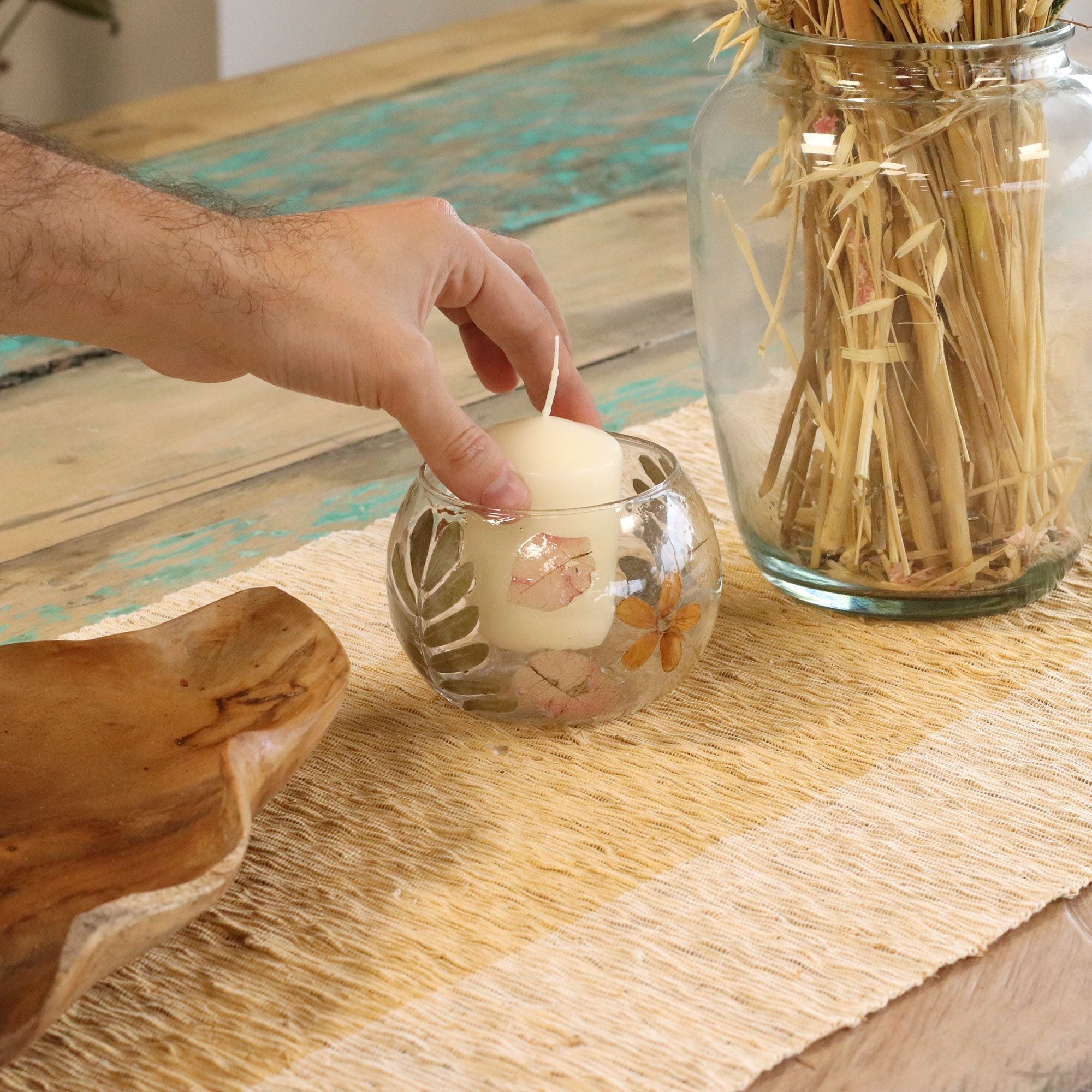 Natural Floral Glass - Bowl Candle Holder - Primavera - (8x10cm) - Natural Floral Glass Candle Holders