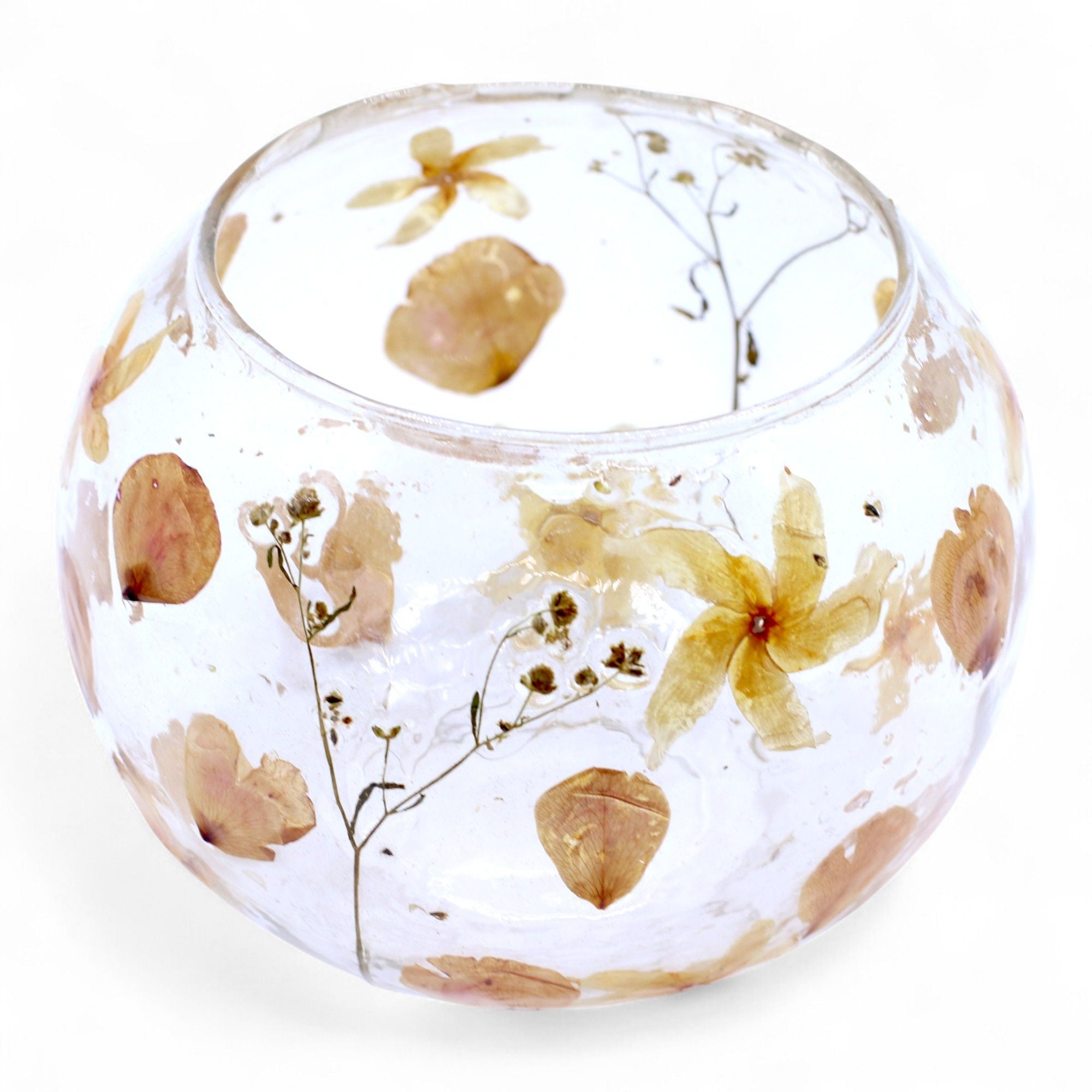 Natural Floral Glass - Large Bowl Candle Holder - Rosa - (12x13cm) - Natural Floral Glass Candle Holders
