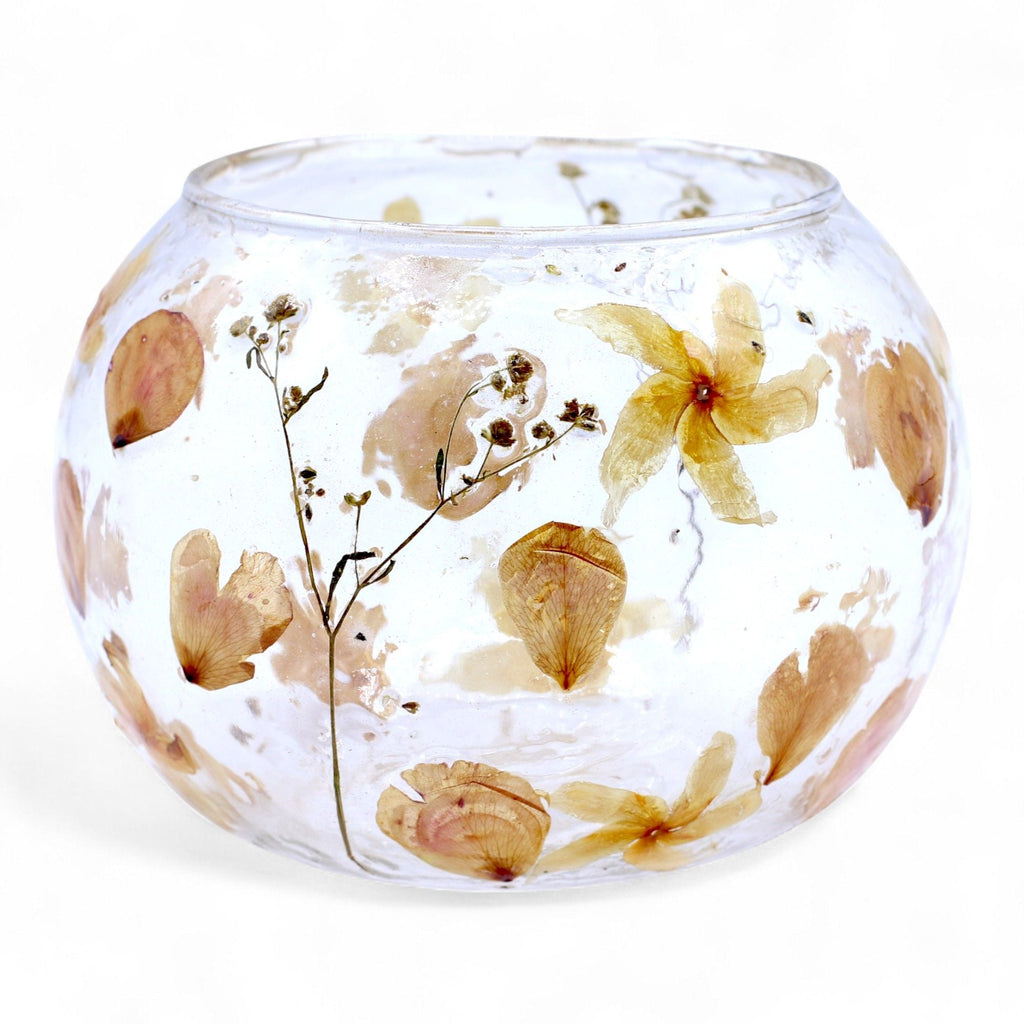 Natural Floral Glass - Large Bowl Candle Holder - Rosa - (12x13cm) - Natural Floral Glass Candle Holders