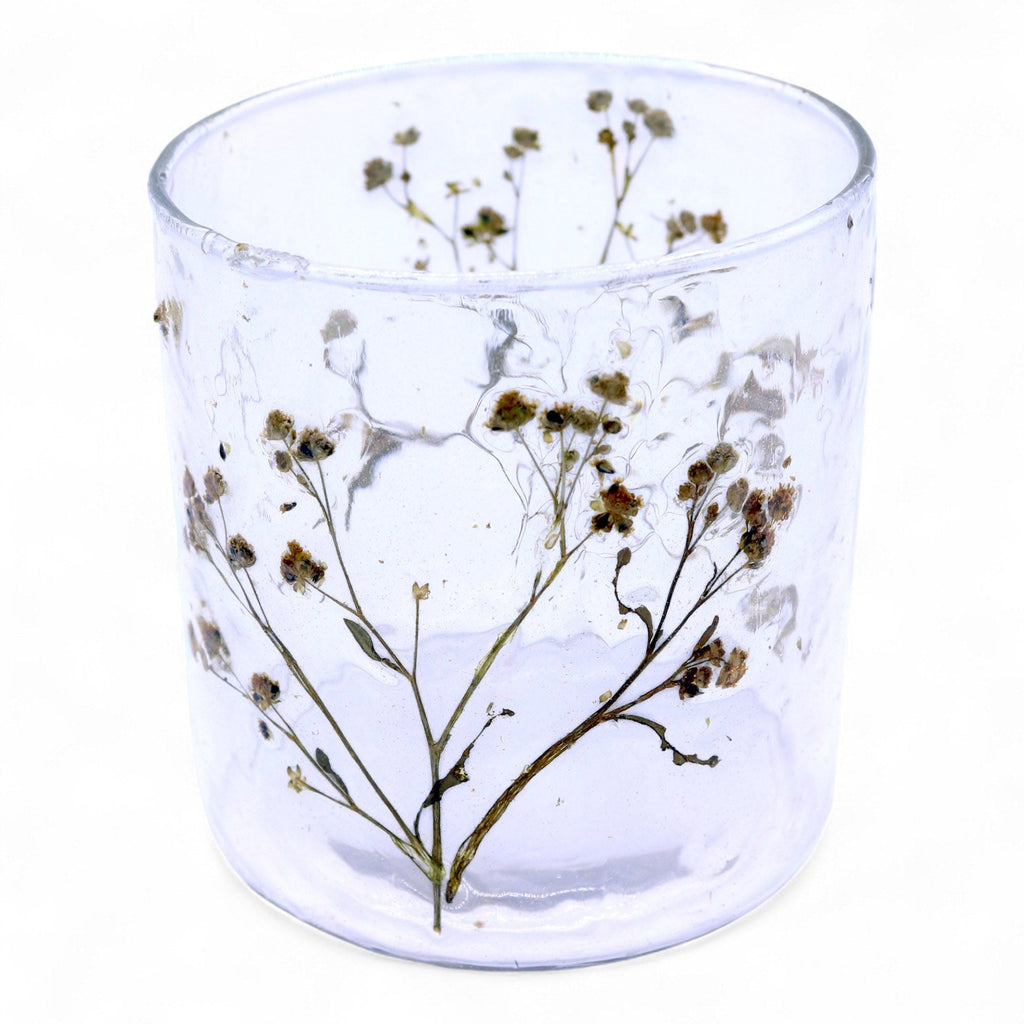 Natural Floral Glass - Straight Candle Holder - Margarita - (8x8cm) - Natural Floral Glass Candle Holders