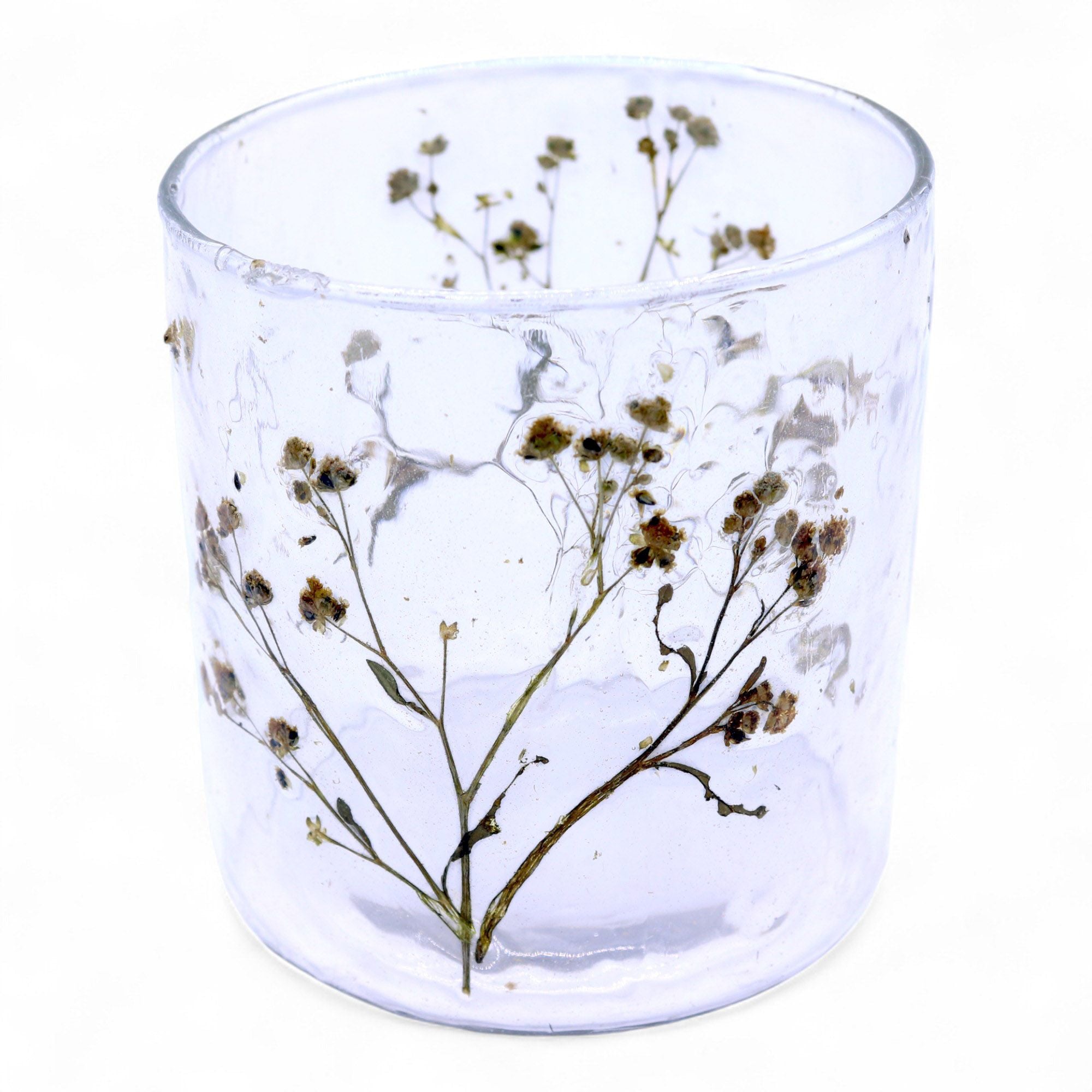 Natural Floral Glass - Straight Candle Holder - Margarita - (8x8cm) - Natural Floral Glass Candle Holders