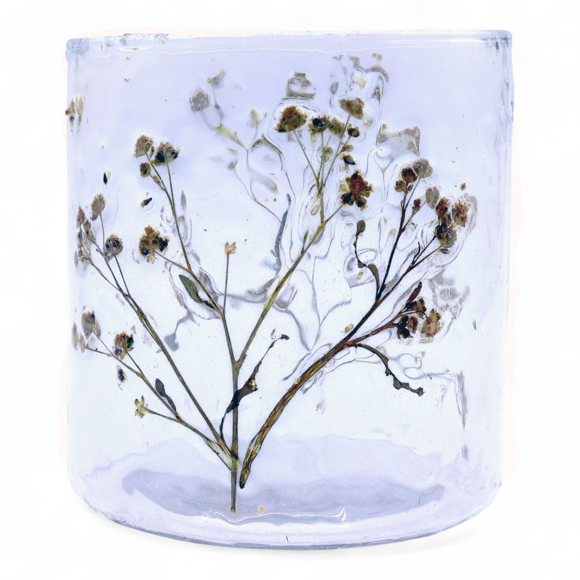 Natural Floral Glass - Straight Candle Holder - Margarita - (8x8cm) - Natural Floral Glass Candle Holders