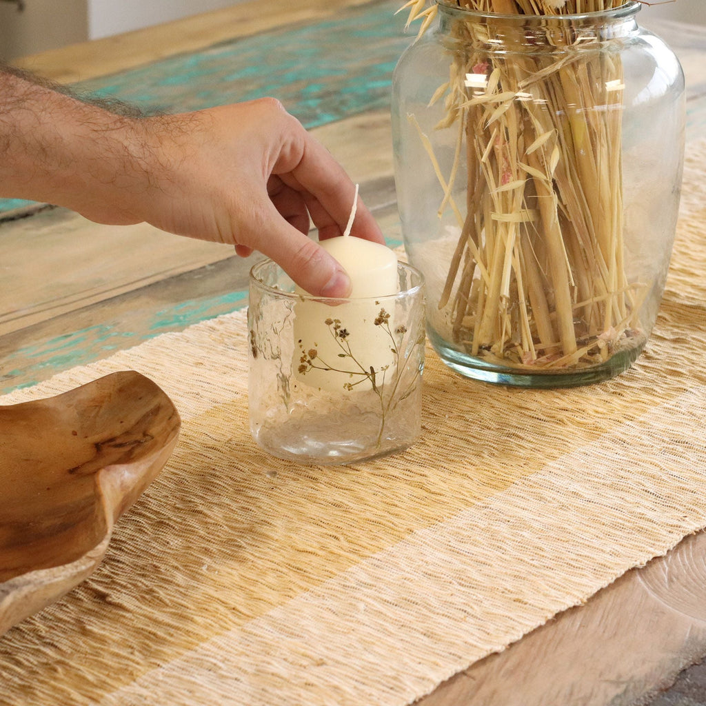 Natural Floral Glass - Straight Candle Holder - Margarita - (8x8cm) - Natural Floral Glass Candle Holders