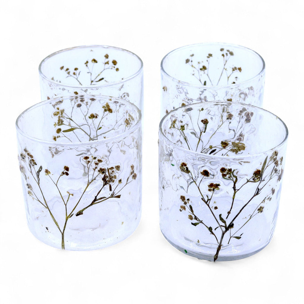 Natural Floral Glass - Straight Candle Holder - Margarita - (8x8cm) - Natural Floral Glass Candle Holders