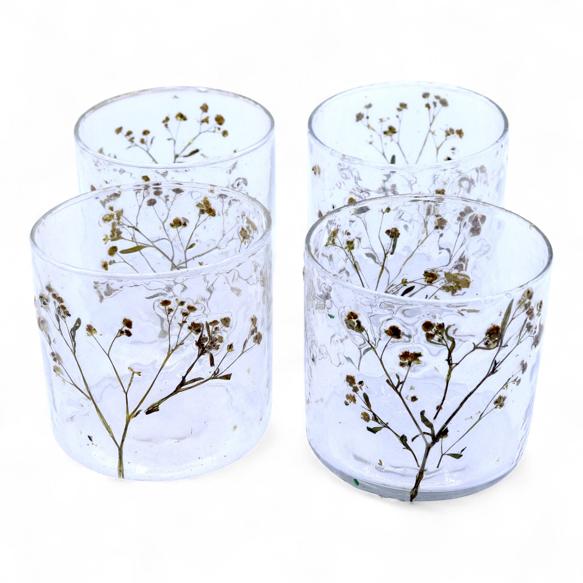 Natural Floral Glass - Straight Candle Holder - Margarita - (8x8cm) - Natural Floral Glass Candle Holders