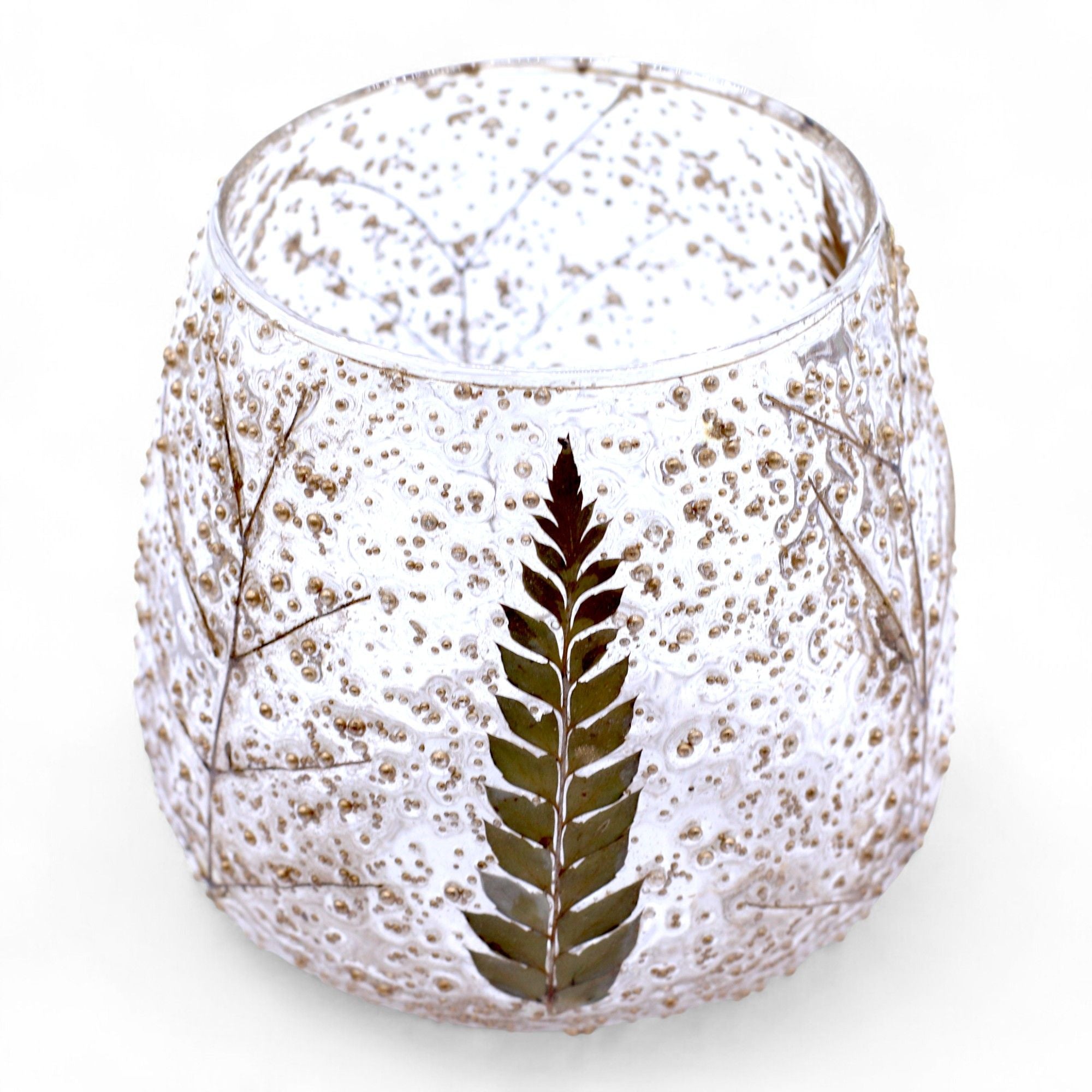Natural Floral Glass - Straight Candle Holder - Pino - (10x9cm) - Natural Floral Glass Candle Holders