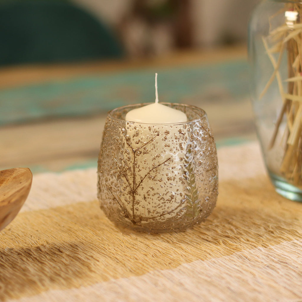 Natural Floral Glass - Straight Candle Holder - Pino - (10x9cm) - Natural Floral Glass Candle Holders