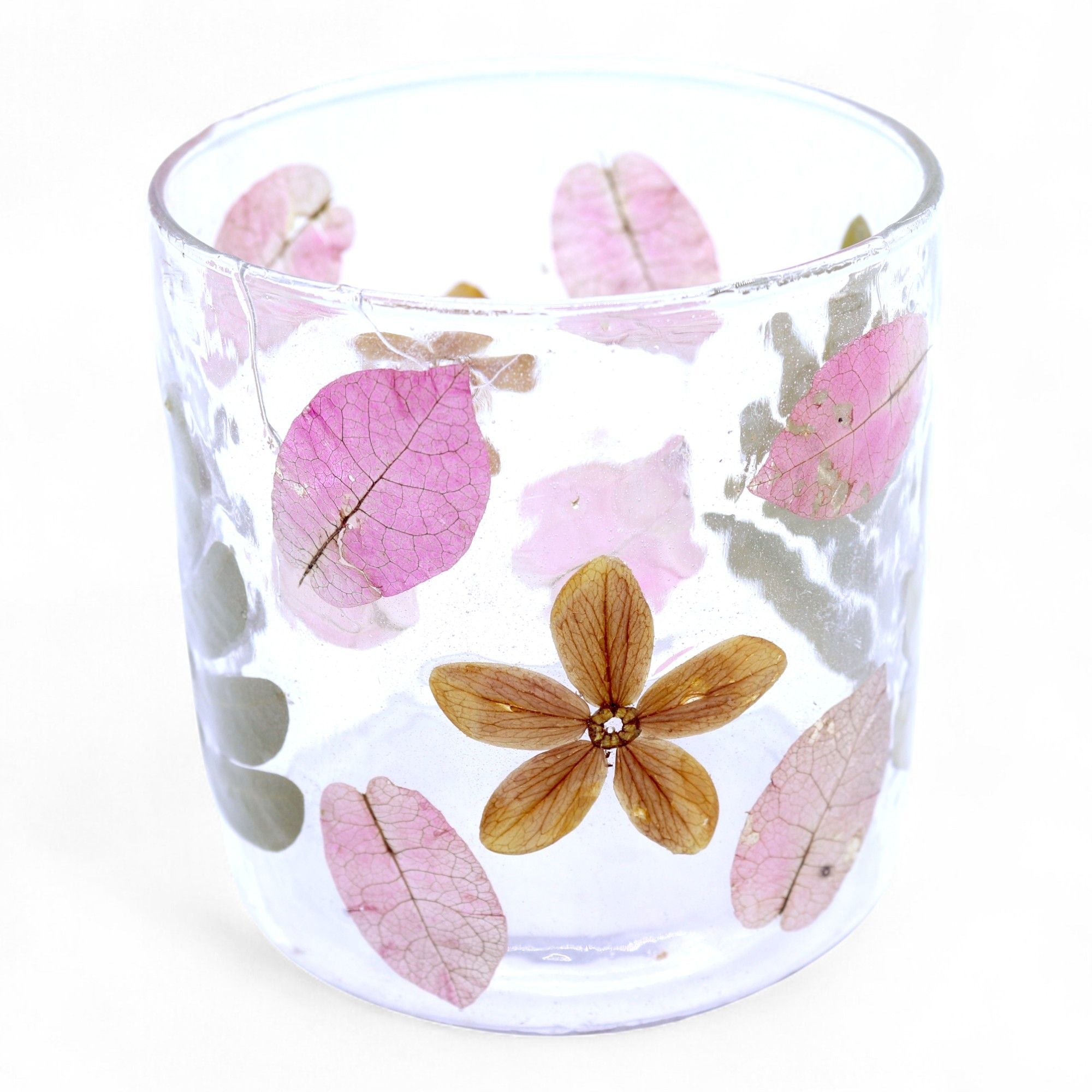 Natural Floral Glass - Straight Candle Holder - Primavera - (8x8cm) - Natural Floral Glass Candle Holders