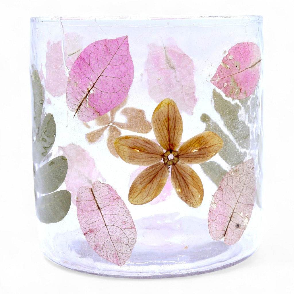 Natural Floral Glass - Straight Candle Holder - Primavera - (8x8cm) - Natural Floral Glass Candle Holders