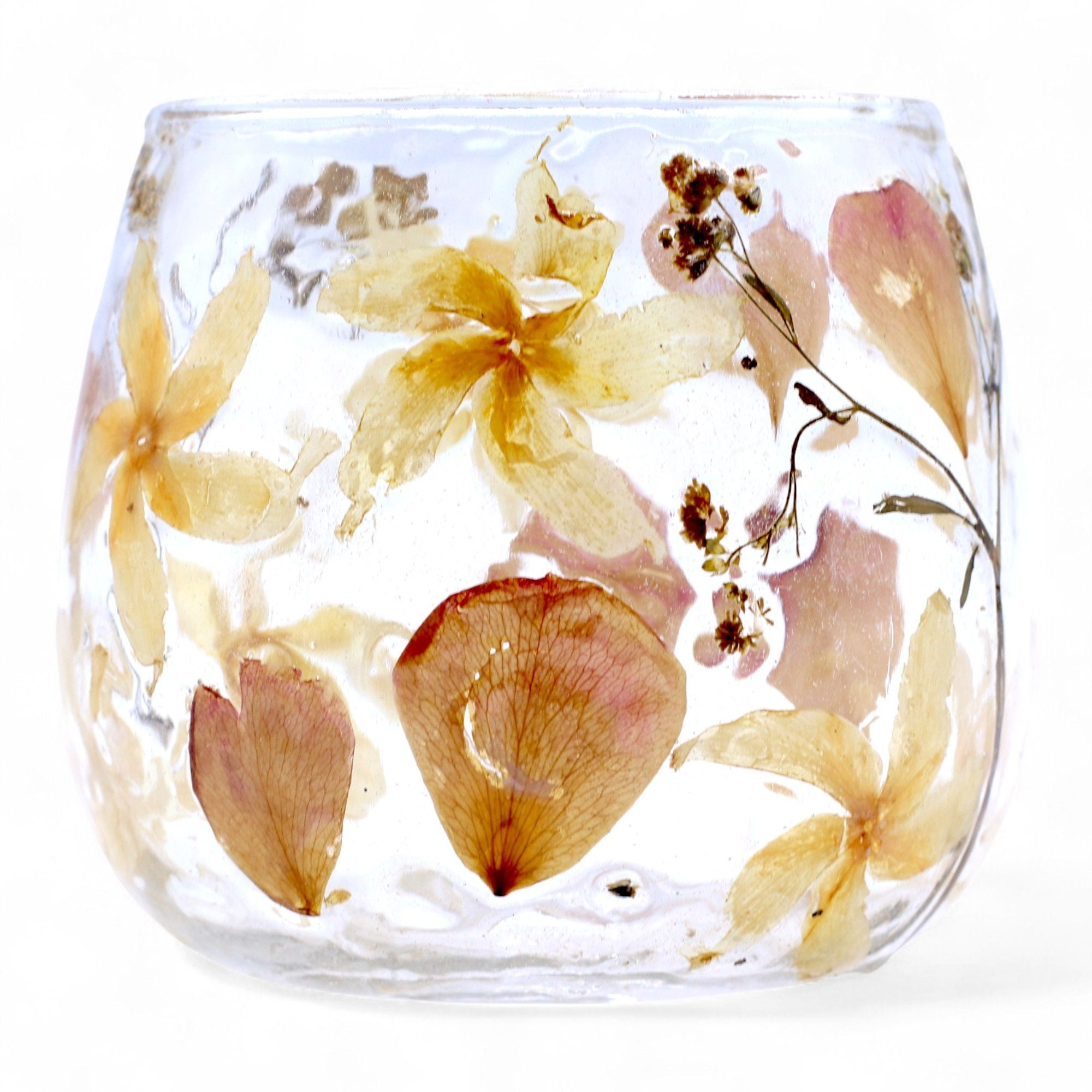 Natural Floral Glass - Straight Candle Holder - Rosa - (8x8cm) - Natural Floral Glass Candle Holders