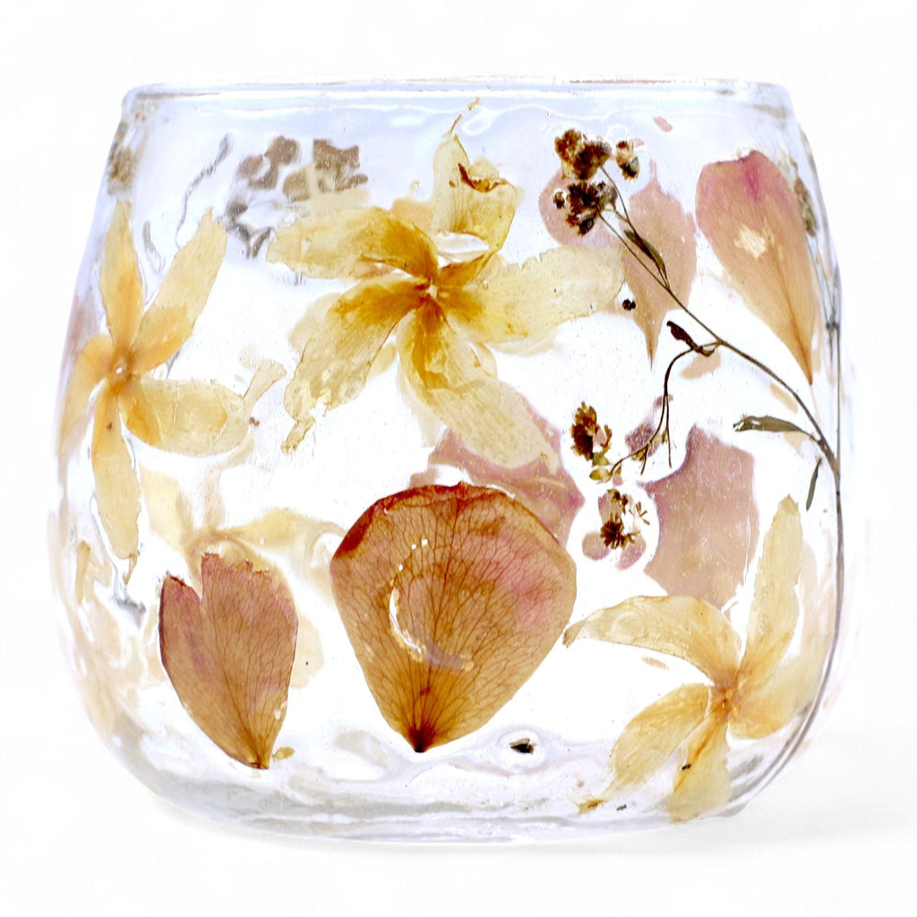 Natural Floral Glass - Straight Candle Holder - Rosa - (8x8cm) - Natural Floral Glass Candle Holders