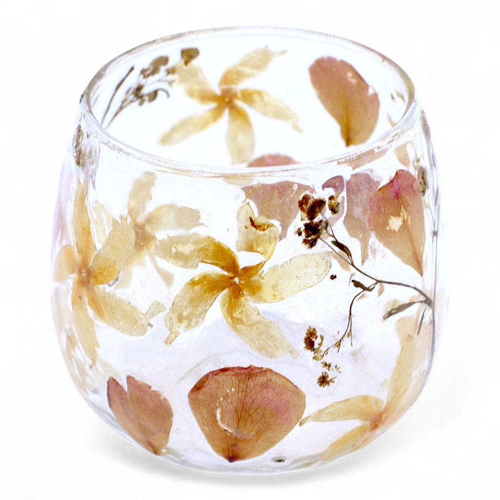 Natural Floral Glass - Straight Candle Holder - Rosa - (8x8cm) - Natural Floral Glass Candle Holders