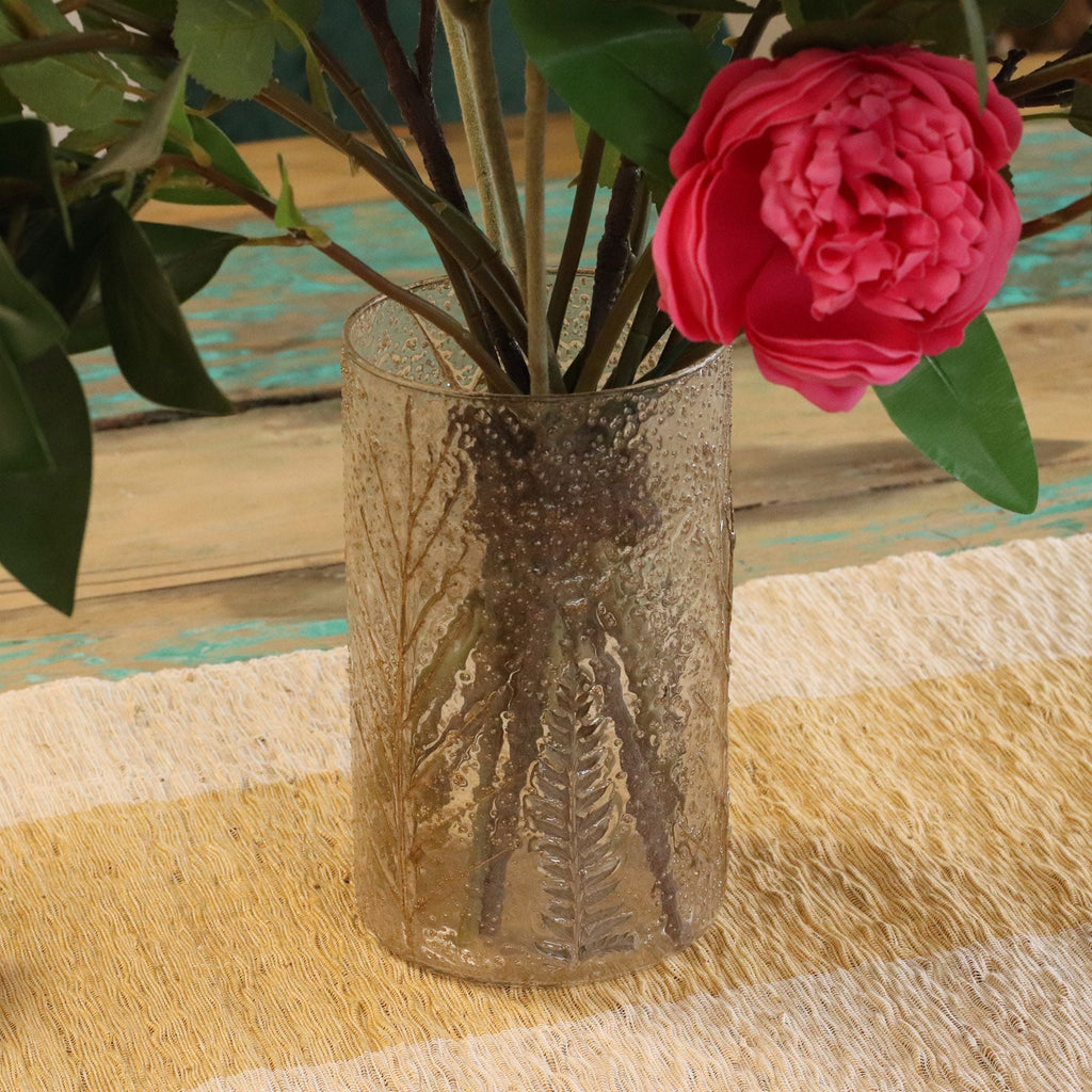 Natural Floral Glass - Tall Vase Candle Holder - Pino - (19x11cm) - Natural Floral Glass Candle Holders