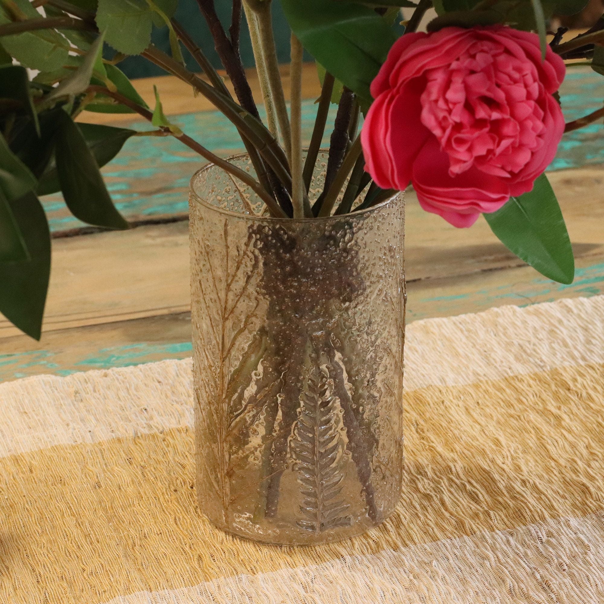 Natural Floral Glass - Tall Vase Candle Holder - Pino - (19x11cm) - Natural Floral Glass Candle Holders