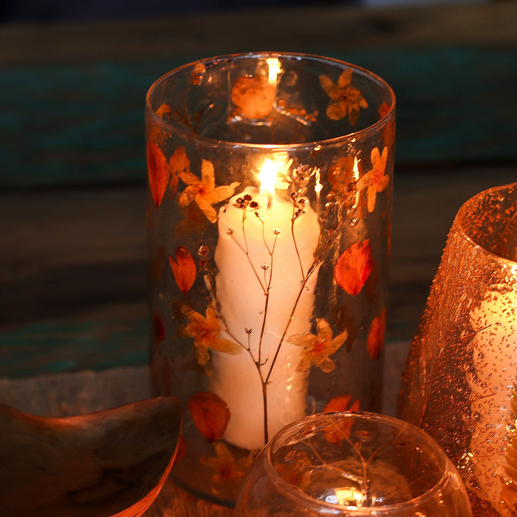 Natural Floral Glass - Tall Vase Candle Holder - Rose - (19x11cm) - Natural Floral Glass Candle Holders