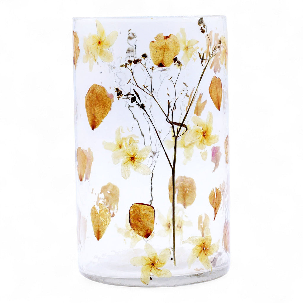 Natural Floral Glass - Tall Vase Candle Holder - Rose - (19x11cm) - Natural Floral Glass Candle Holders