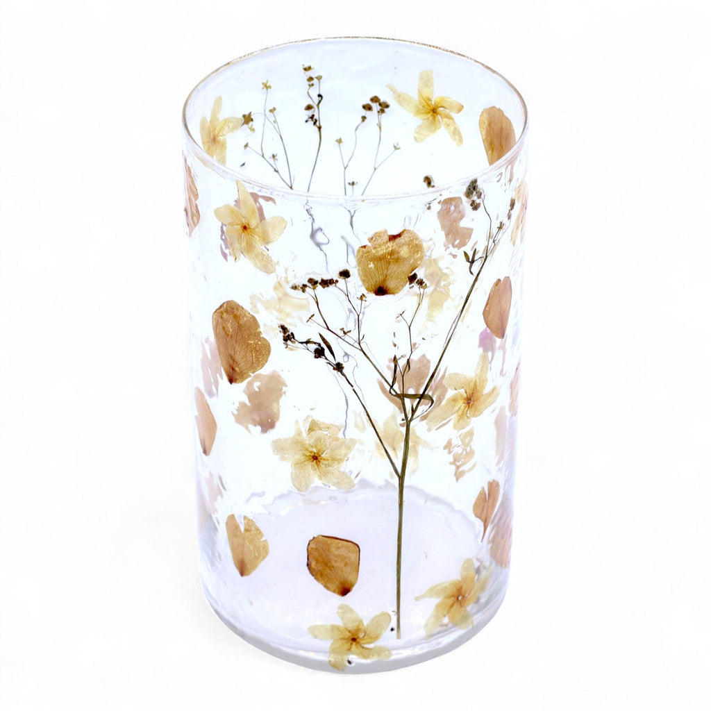 Natural Floral Glass - Tall Vase Candle Holder - Rose - (19x11cm) - Natural Floral Glass Candle Holders