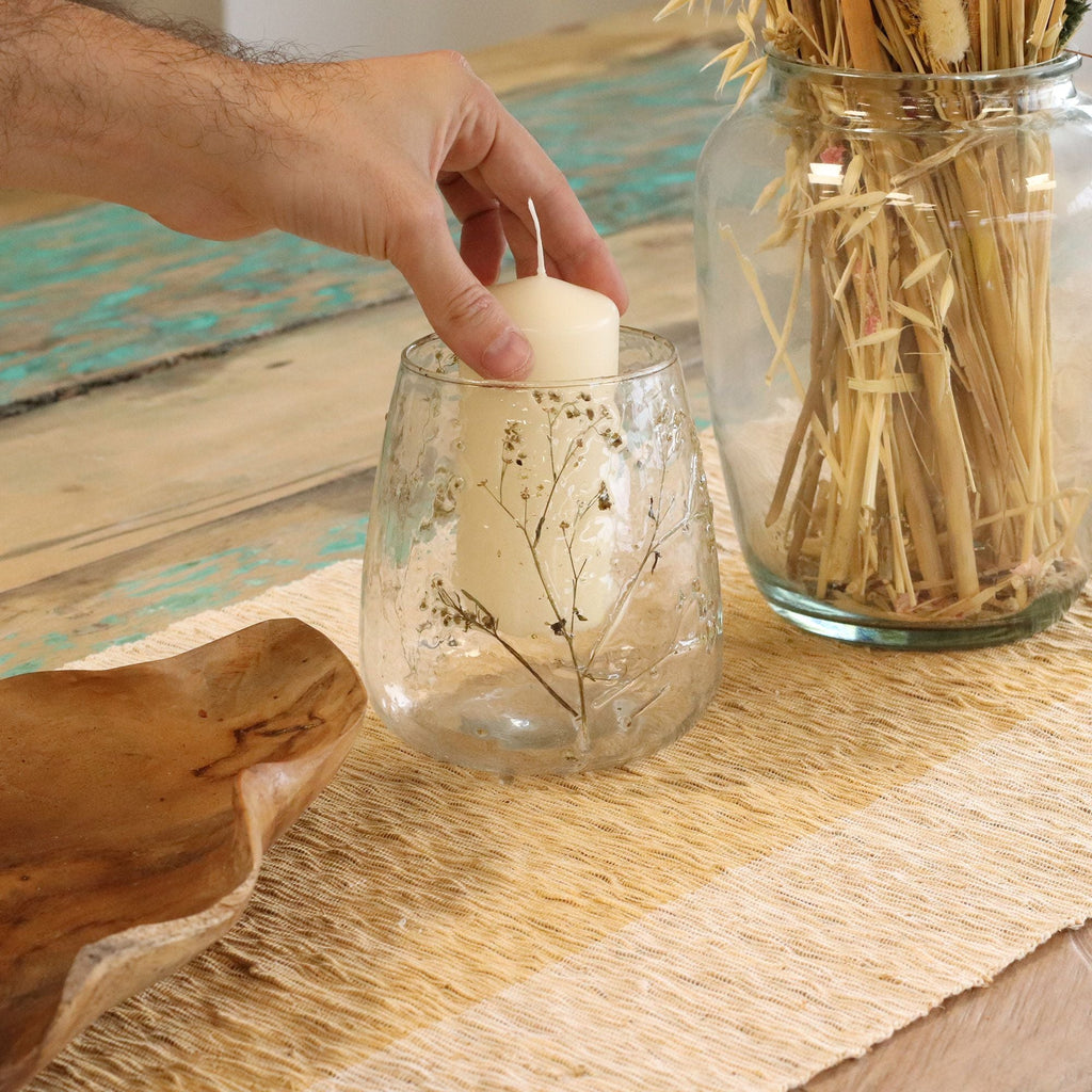 Natural Floral Glass - Vase Candle Holder - Margarita - (12x11cm) - Natural Floral Glass Candle Holders