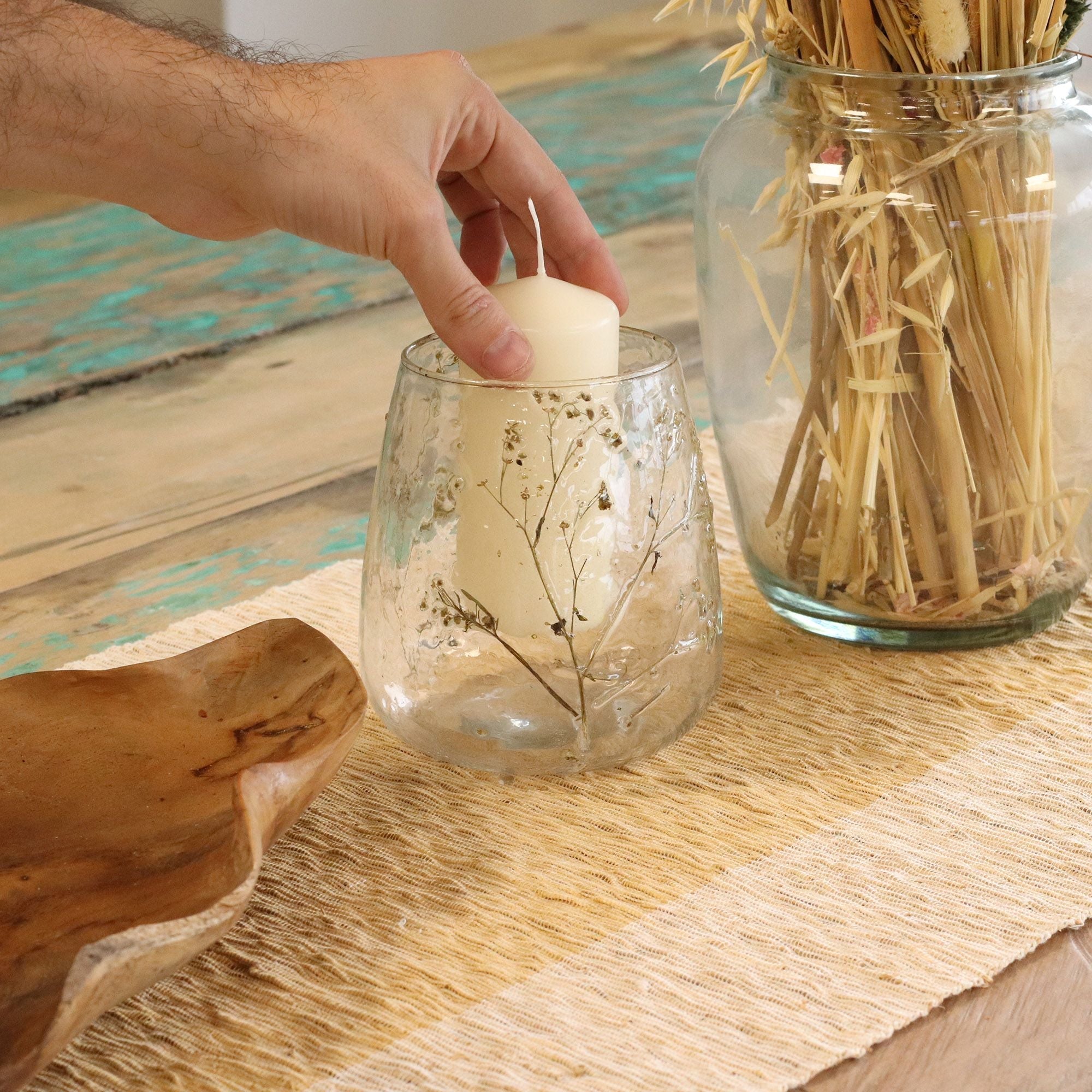 Natural Floral Glass - Vase Candle Holder - Margarita - (12x11cm) - Natural Floral Glass Candle Holders