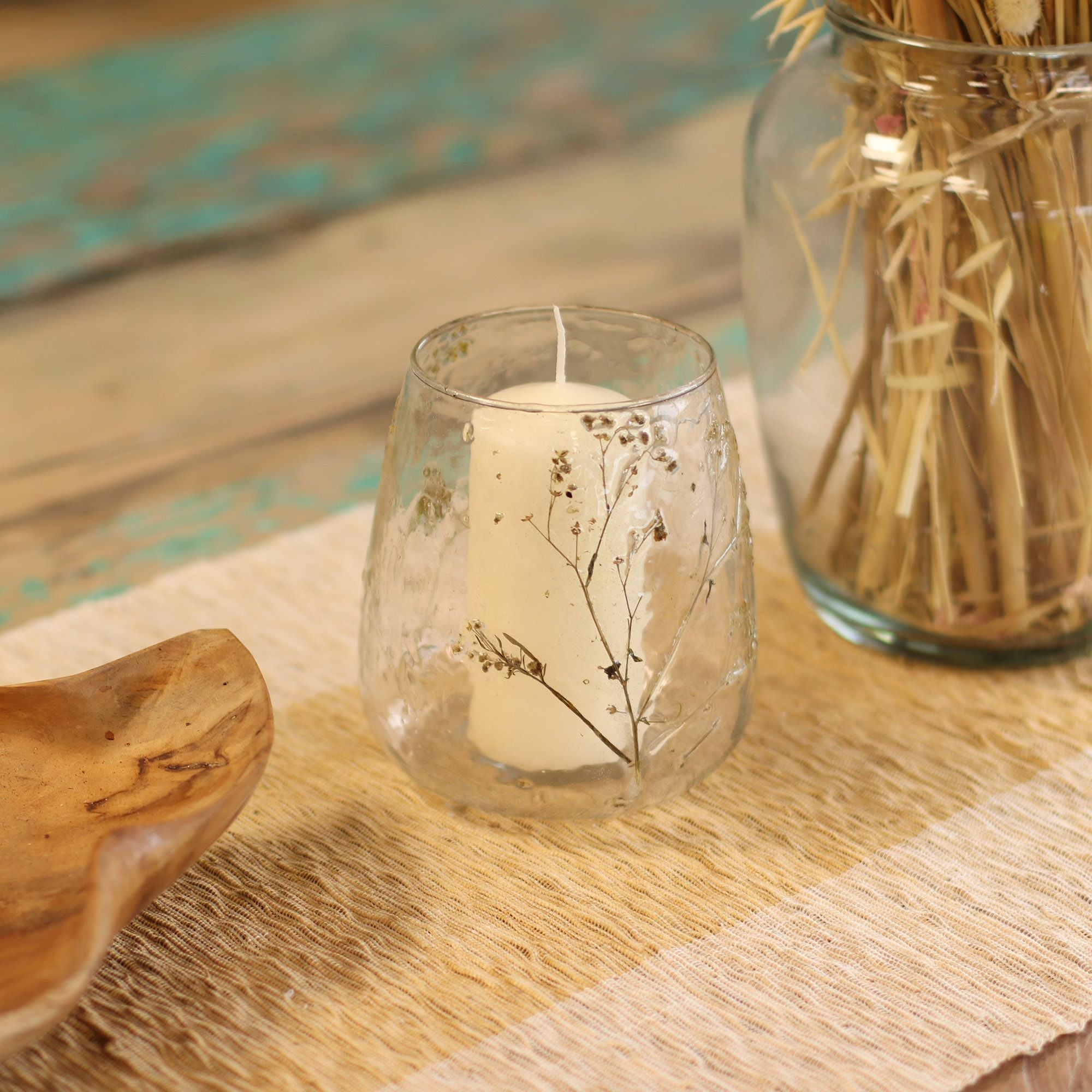 Natural Floral Glass - Vase Candle Holder - Margarita - (12x11cm) - Natural Floral Glass Candle Holders