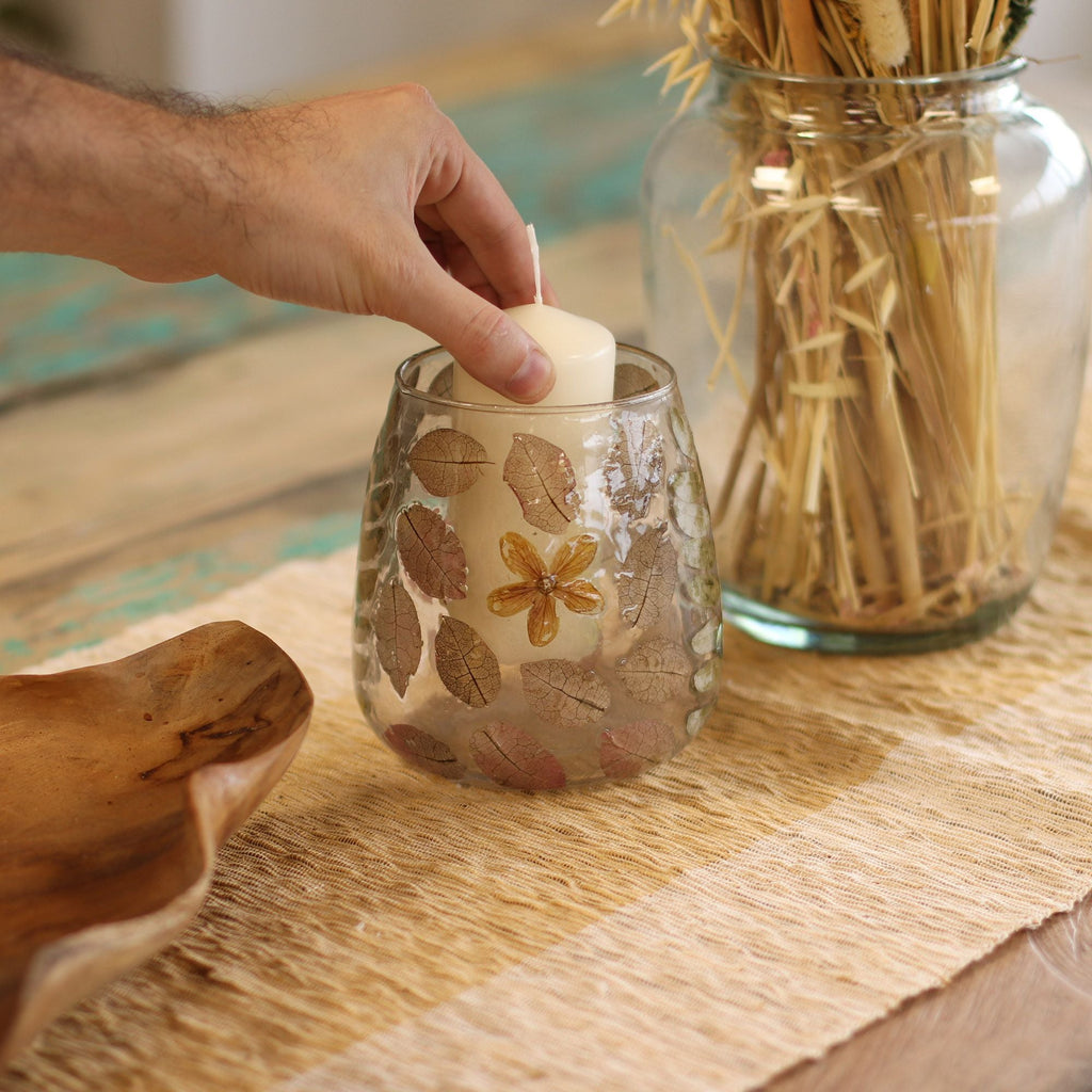 Natural Floral Glass - Vase Candle Holder - Primavera - (12x11cm) - Natural Floral Glass Candle Holders