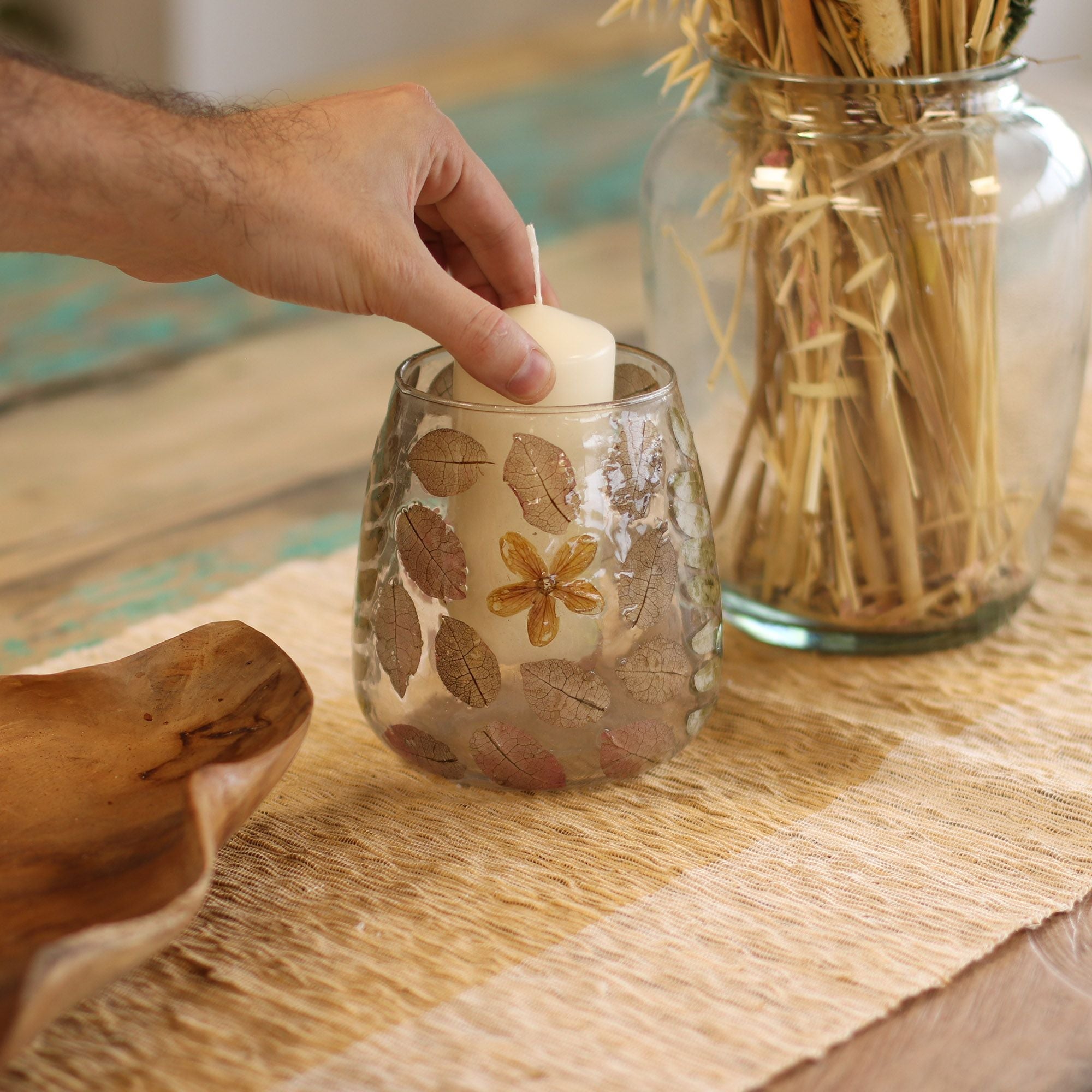 Natural Floral Glass - Vase Candle Holder - Primavera - (12x11cm) - Natural Floral Glass Candle Holders