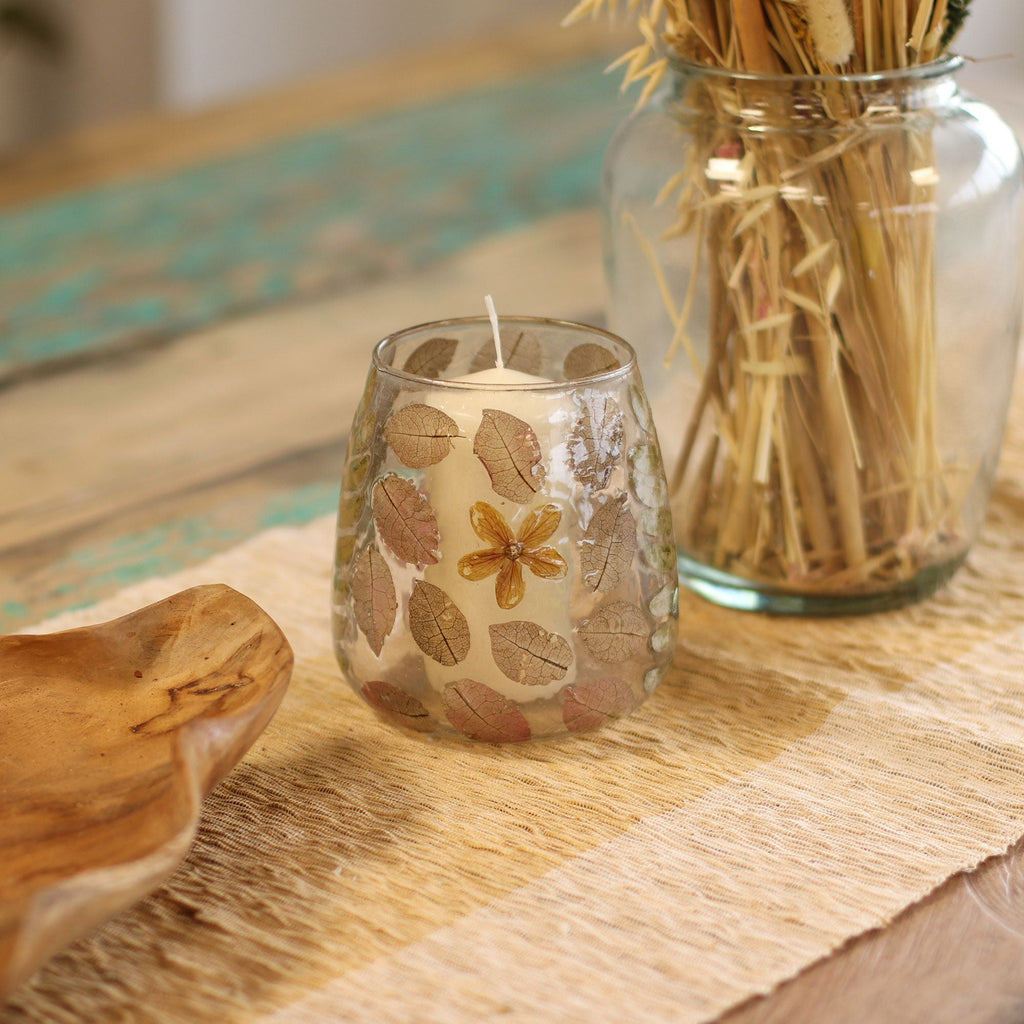 Natural Floral Glass - Vase Candle Holder - Primavera - (12x11cm) - Natural Floral Glass Candle Holders