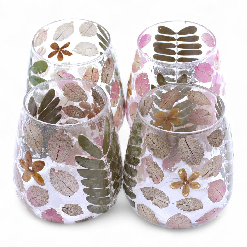 Natural Floral Glass - Vase Candle Holder - Primavera - (12x11cm) - Natural Floral Glass Candle Holders