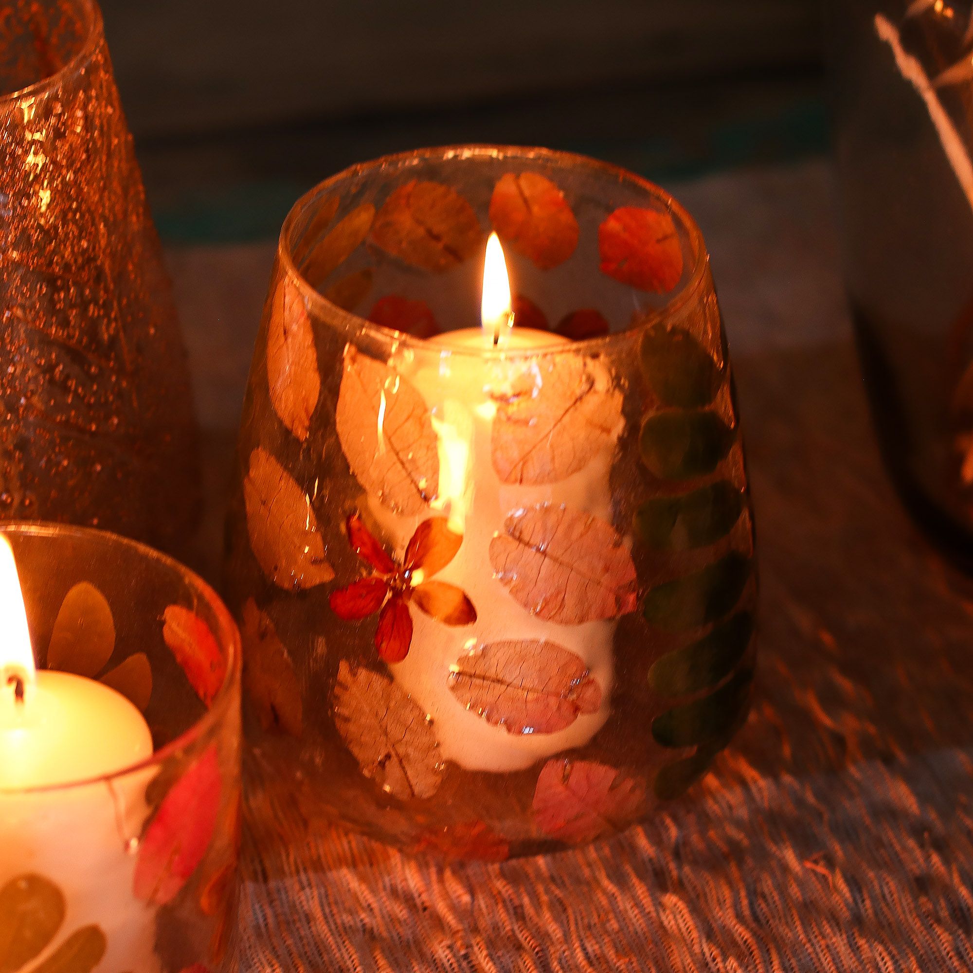 Natural Floral Glass - Vase Candle Holder - Primavera - (12x11cm) - Natural Floral Glass Candle Holders