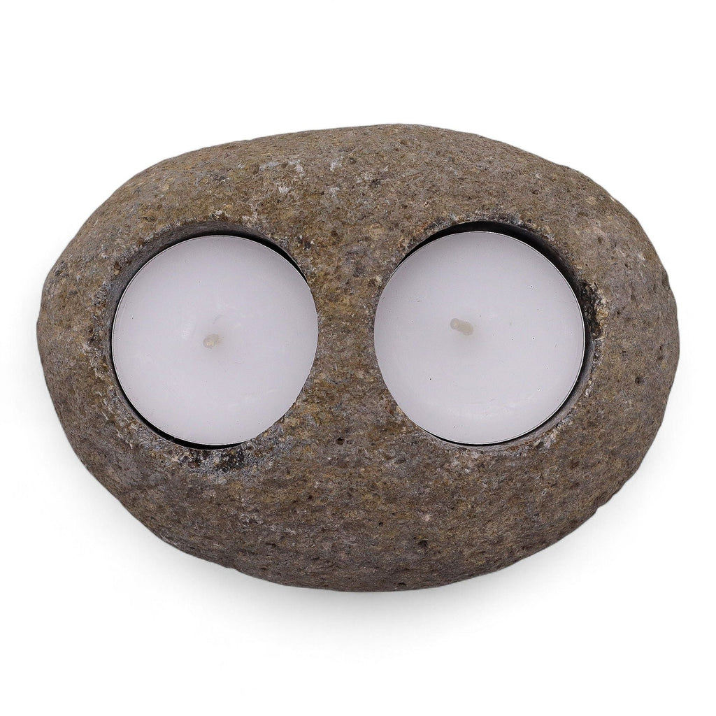 Natural Riverstone Candle Holder - Double Nightlight - Riverside Stone Candle Holders