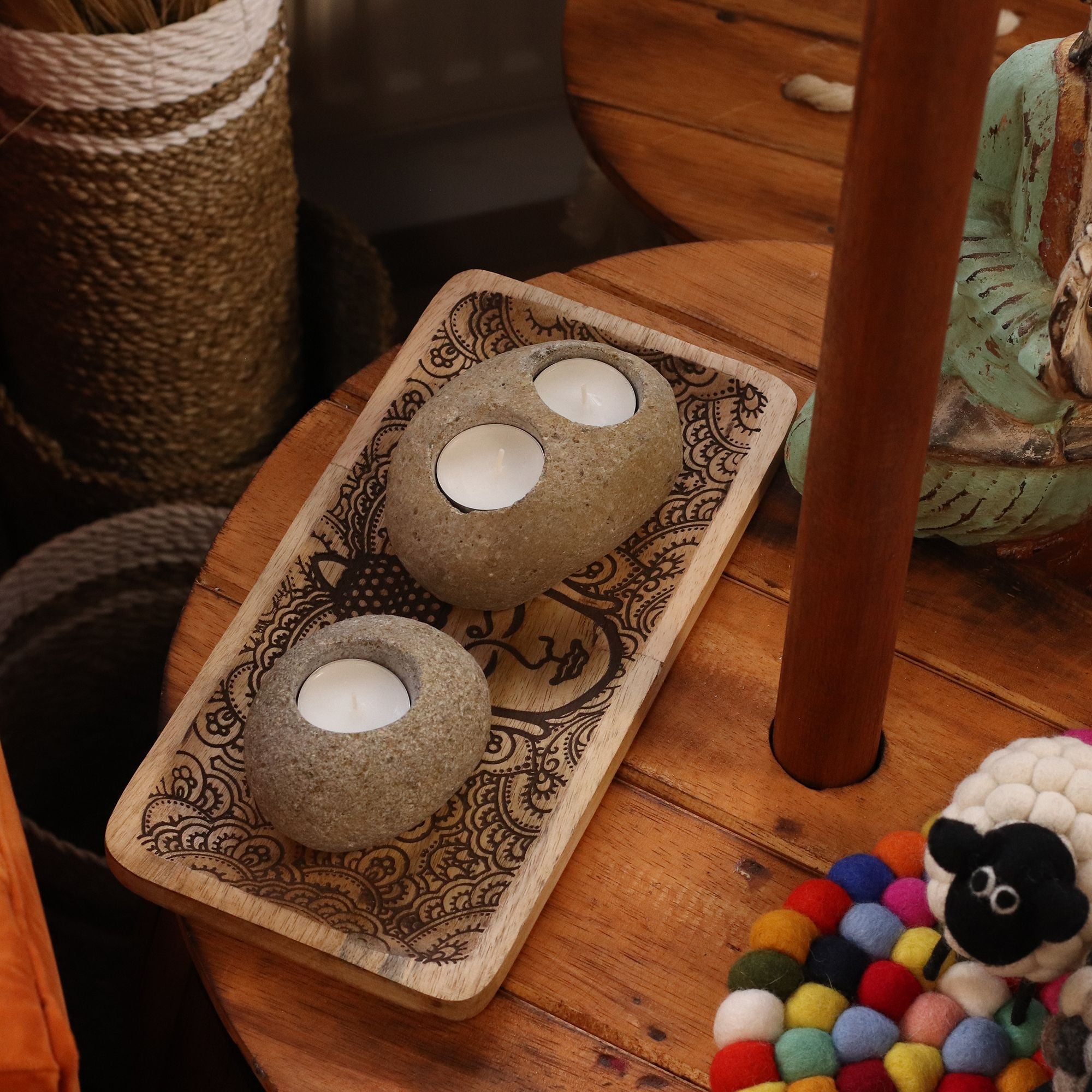 Natural Riverstone Candle Holder - Double Nightlight - Riverside Stone Candle Holders